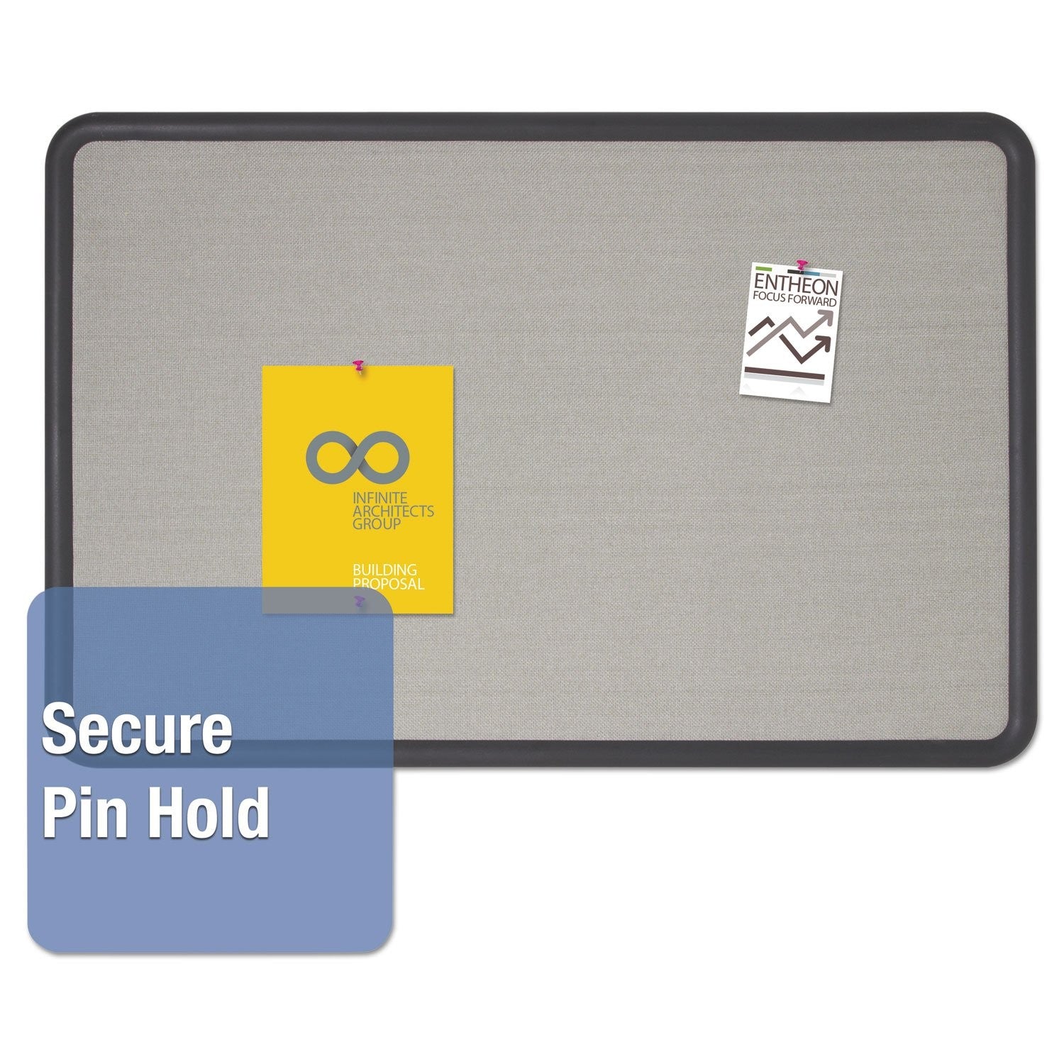 Quartet fabric bulletin board in contour gray, 3x2 feet, suitable for office use, with visible fabric surface and frame.