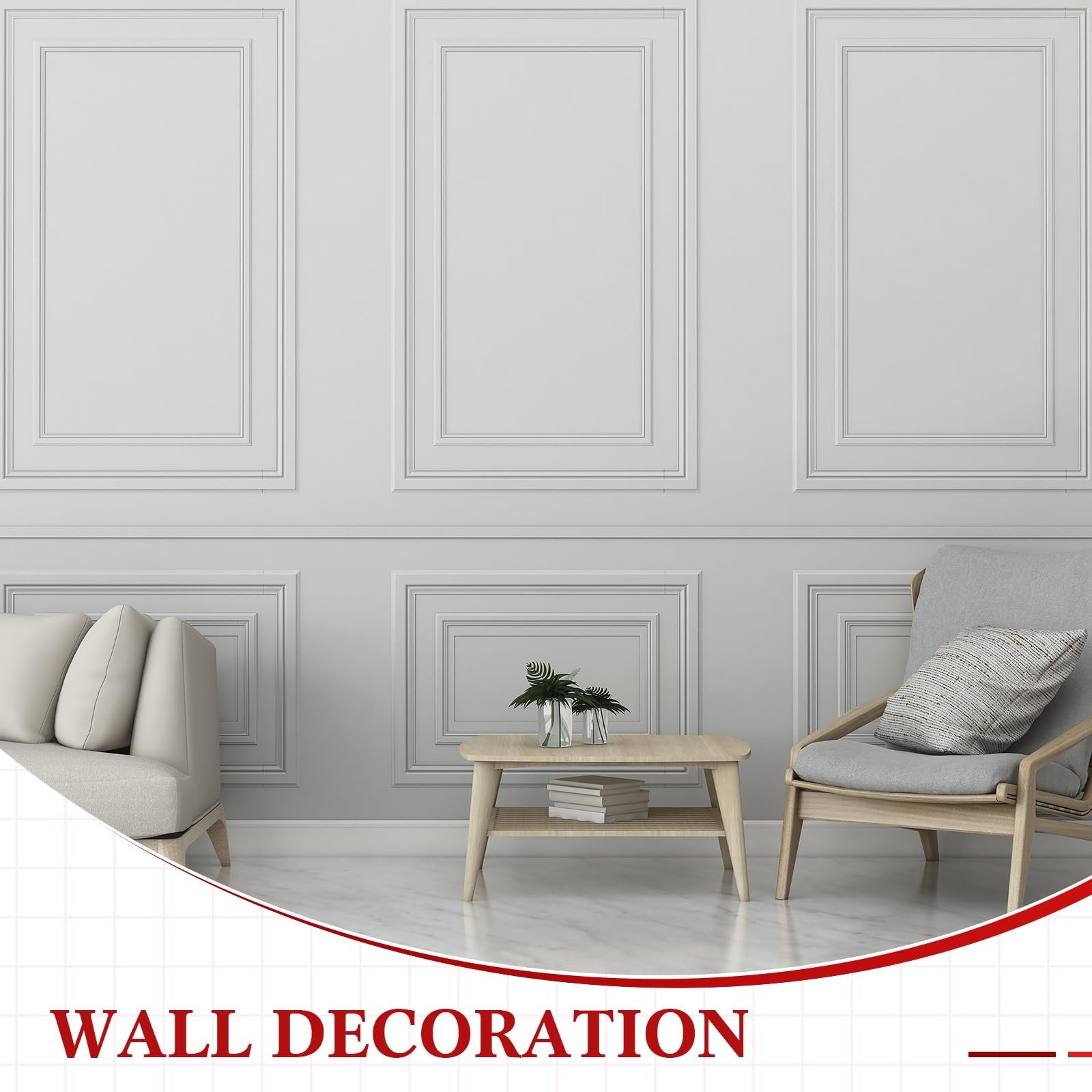 Innconee 32.8ft flexible peel and stick wall and baseboard molding trim, shown in brown color on a wall surface.