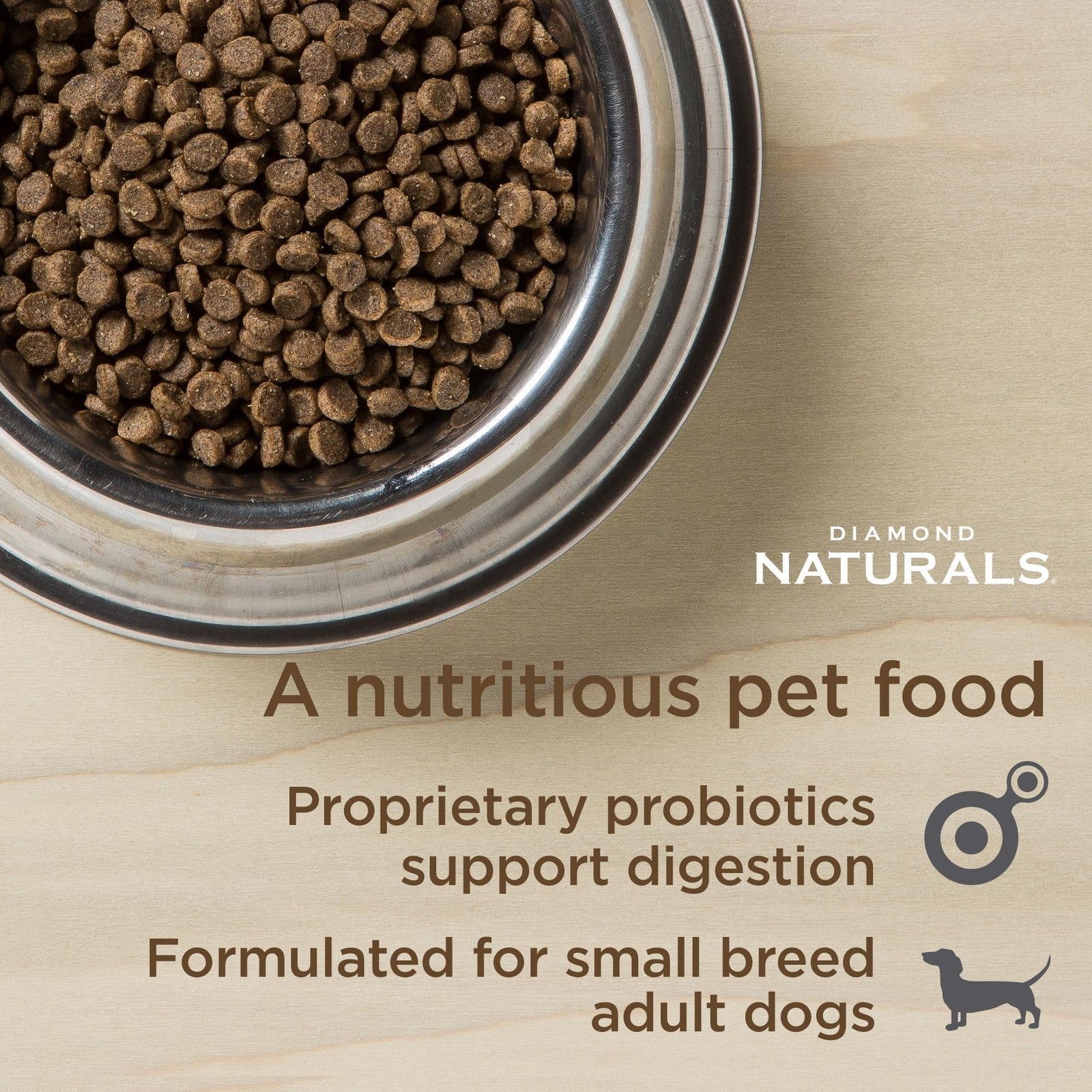 Bag of Diamond Naturals small breed dog food with real chicken and rice, premium dry dog food for small dogs.
