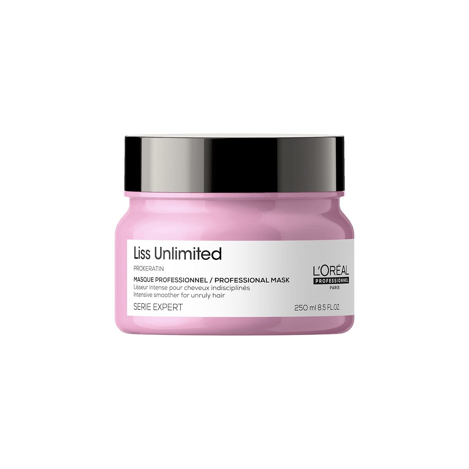 L'Oréal Professionnel Paris Liss Unlimited Mask for frizz-prone hair, showing the hair care product jar with the brand label.