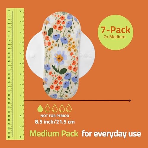 Natissy organic cotton reusable panty liners for women and teens, medium size, 7-pack, soft and eco-friendly menstrual protection
