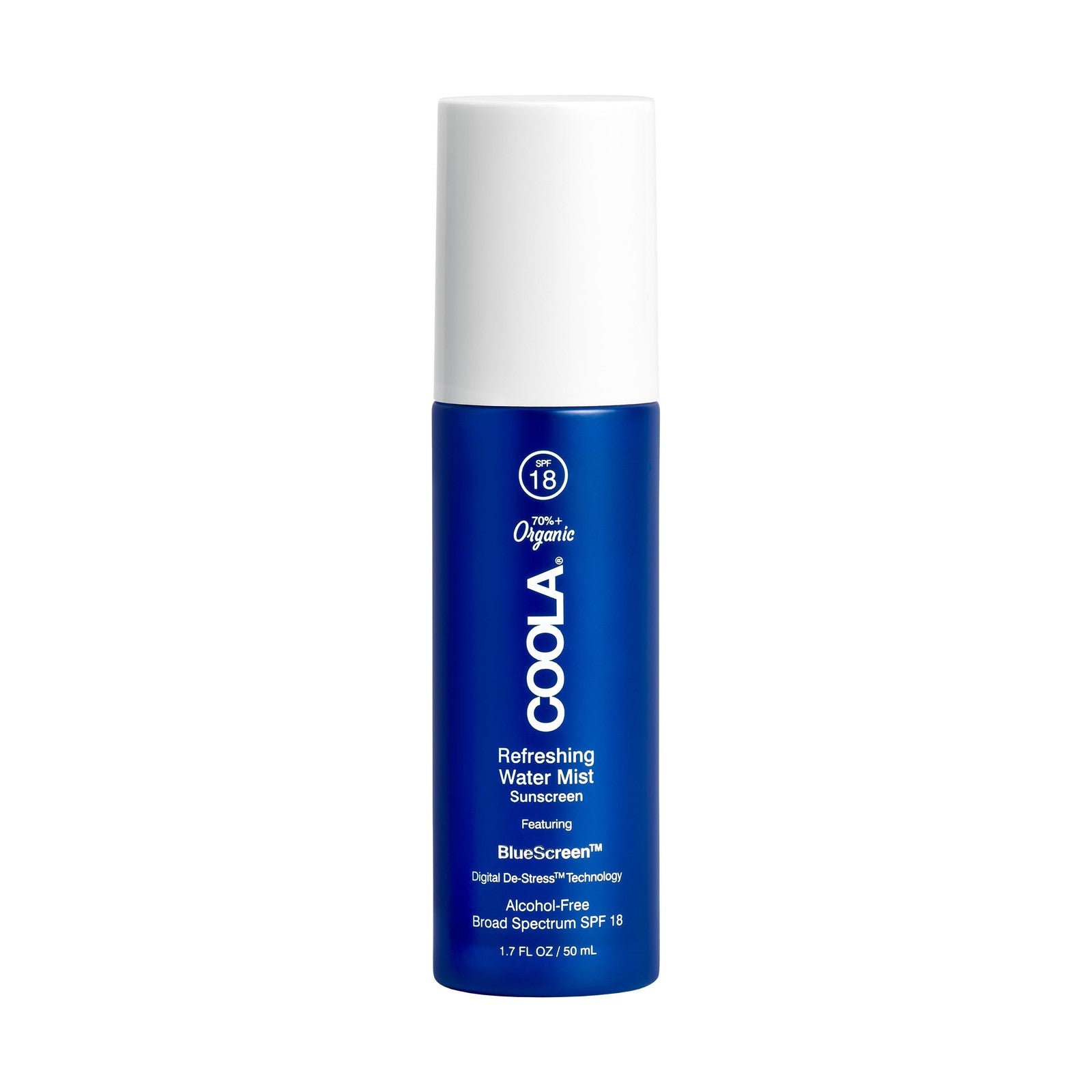 COOLA Organic Refreshing Water Mist Face Moisturizer with SPF 18, lightweight spray with natural ingredients and sun protection.