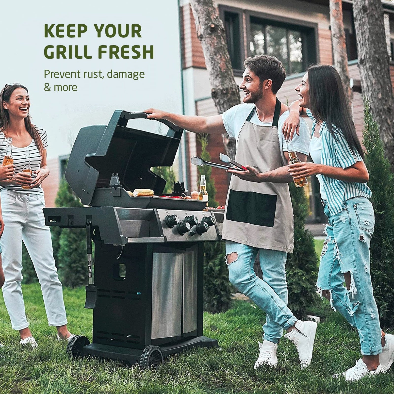 Waterproof 64-inch Zober BBQ grill cover with double layer design fitting Weber gas grills, protects against weather elements.