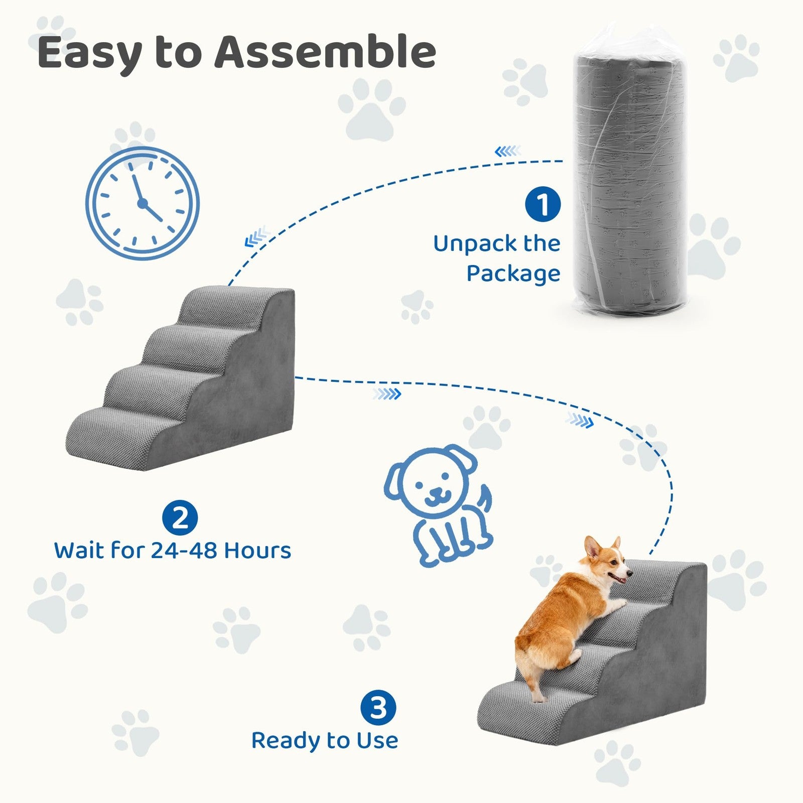 DUMOS 4-step curved dog stairs and ramp for small dogs and cats, made of durable material with non-slip surfaces.