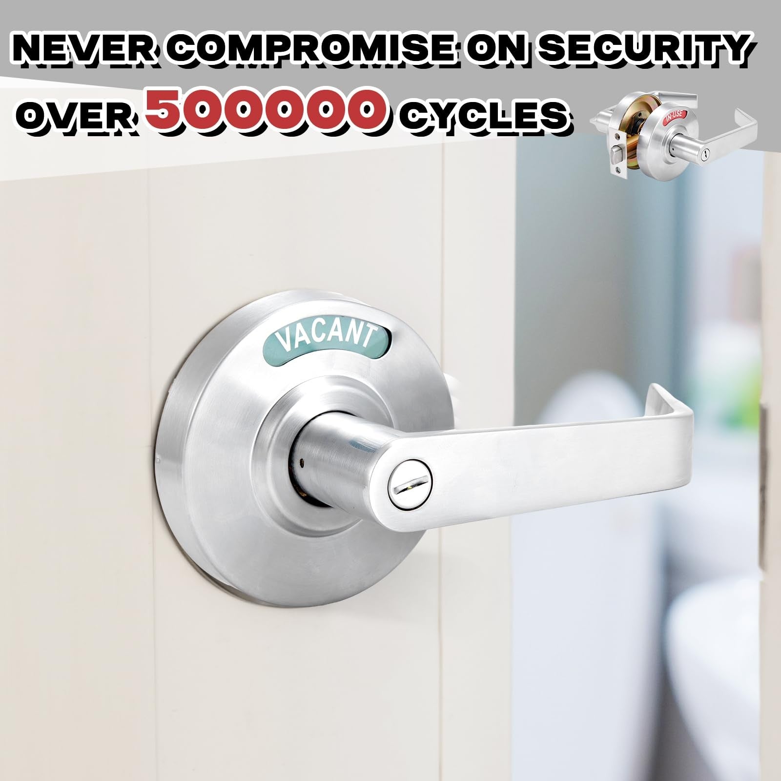 Tandefio vacant occupied bathroom lock with commercial door handle and deadbolt for privacy on a bathroom door.