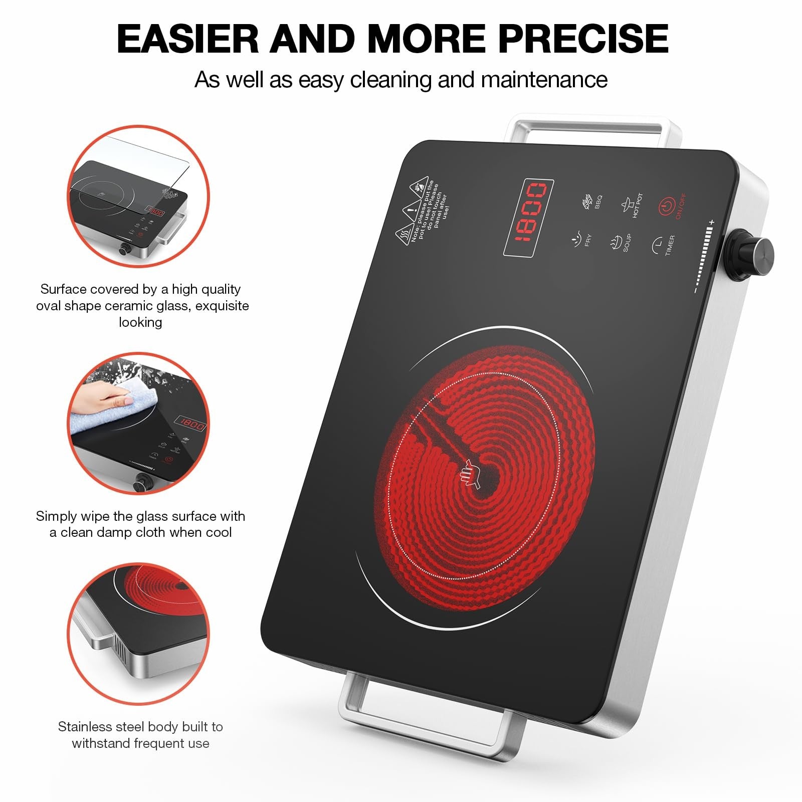 GTKZW portable electric cooktop with 1800W single burner stove, black surface and control knob, plugged in for cooking.