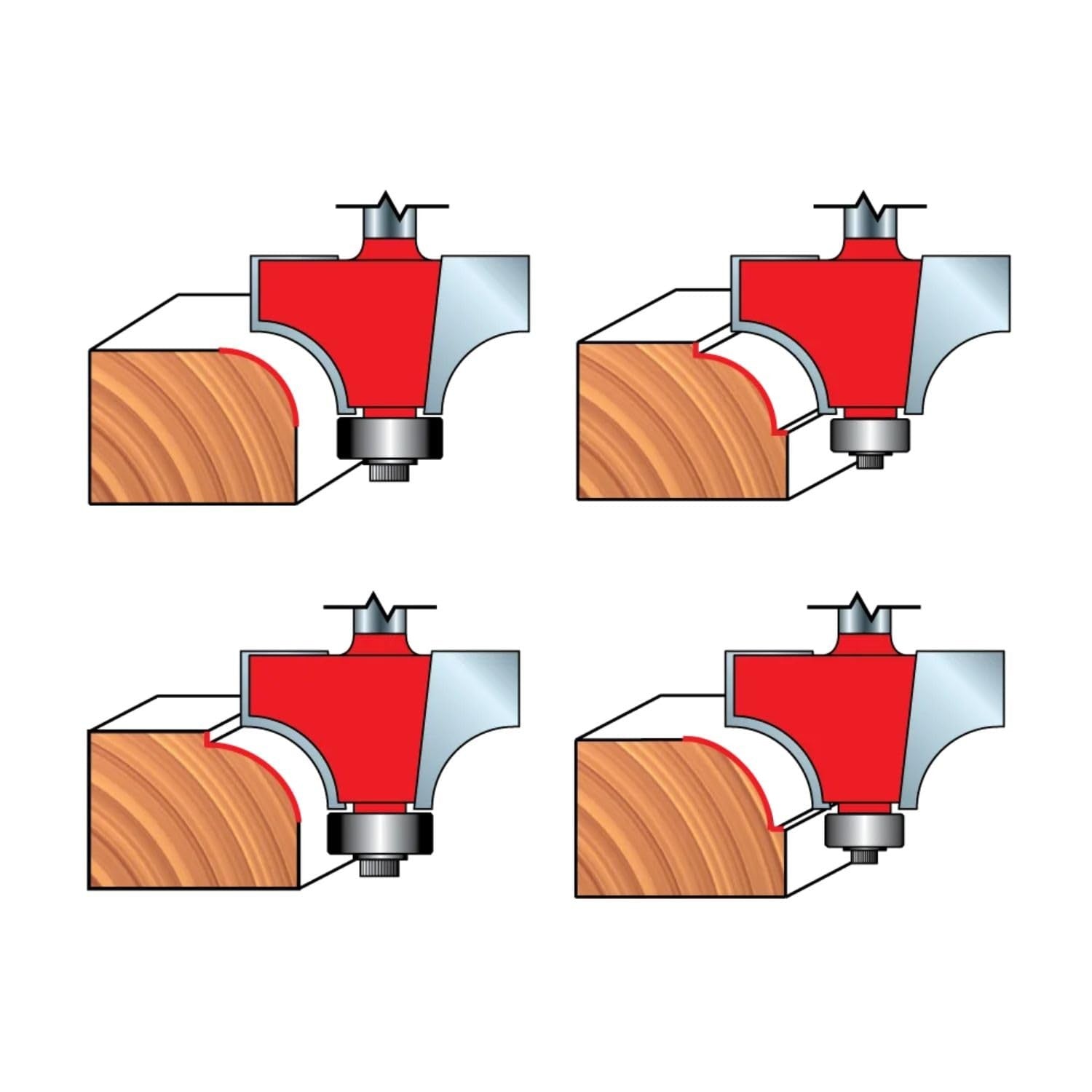 Freud 89-102 5-piece round over and beading bit set with 1/4-inch shank, showing various router bits with detailed cutting edges.