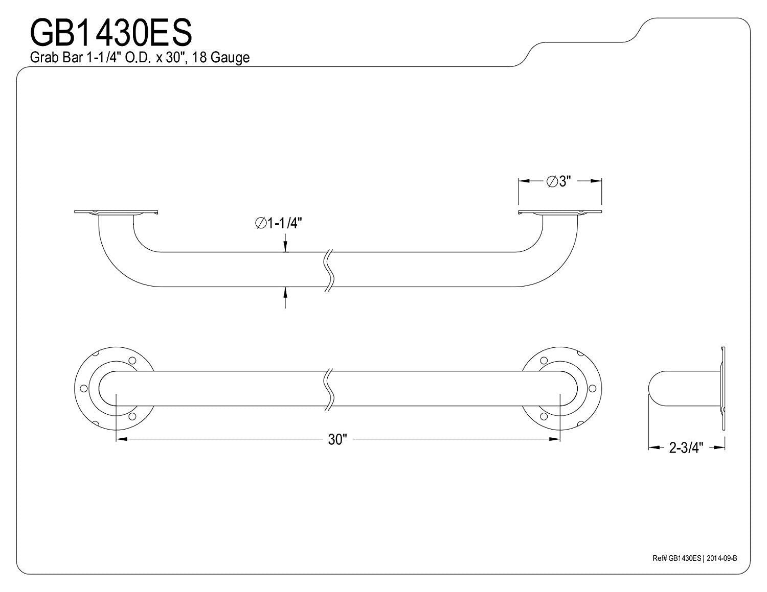 Kingston Brass GB1430ES Designer Trimscape 30-inch ADA grab bar with exposed flange, stainless steel finish, for bathroom safety.