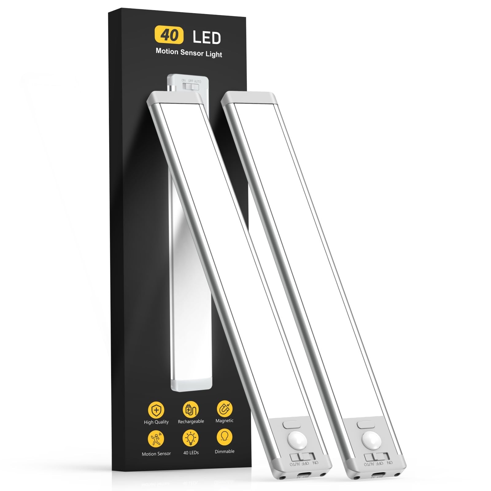 MCGOR 10-inch under cabinet lighting 2-pack with rechargeable batteries and motion sensor, dimmable LED lights for kitchen or workspace