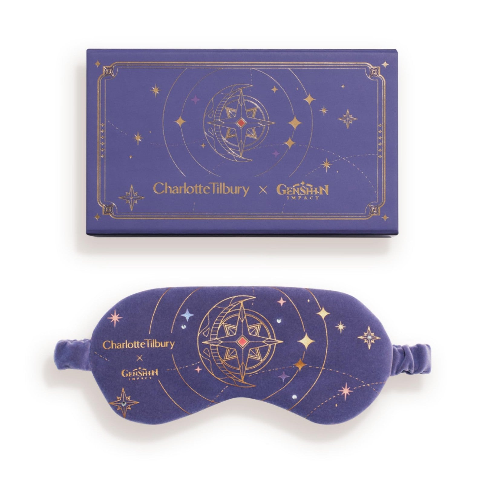 Charlotte Tilbury Genshin Impact Starfell Treasure travel skincare kit with small skincare products and packaging.