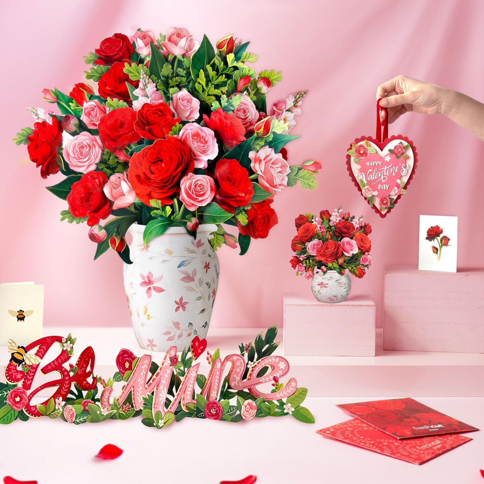 Freshcut Paper Grande Blooming Roses pop-up card featuring life-sized, detailed paper roses and vibrant floral design.