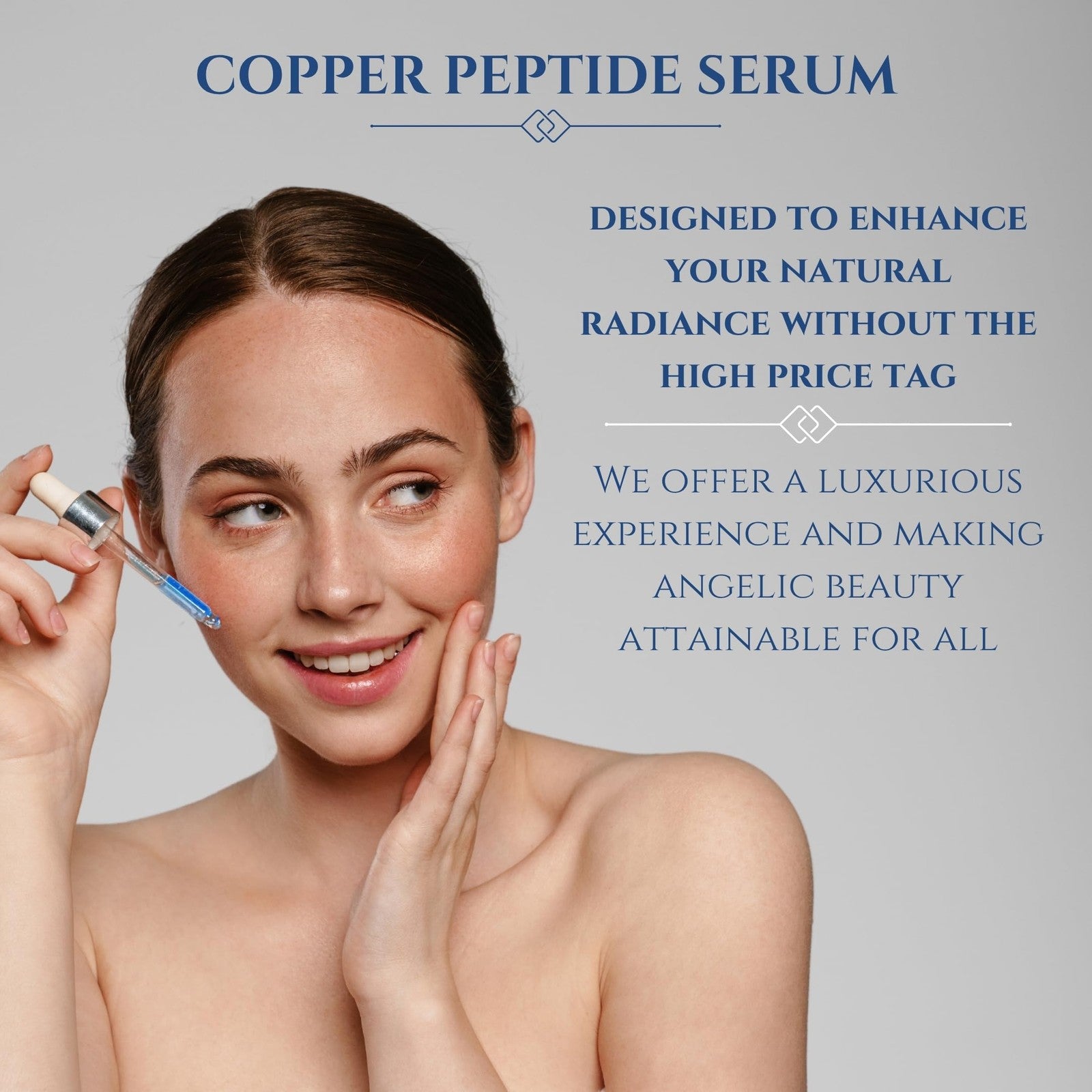 Seraphime Copper Peptides Serum for face with 2% copper peptides and 4% epidermal growth factor in a sleek bottle.