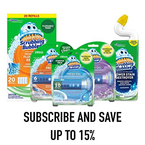 Scrubbing Bubbles Fresh Brush Flushables Refill pack with 10 citrus-scented toilet bowl cleaner refills, showing the product packaging.