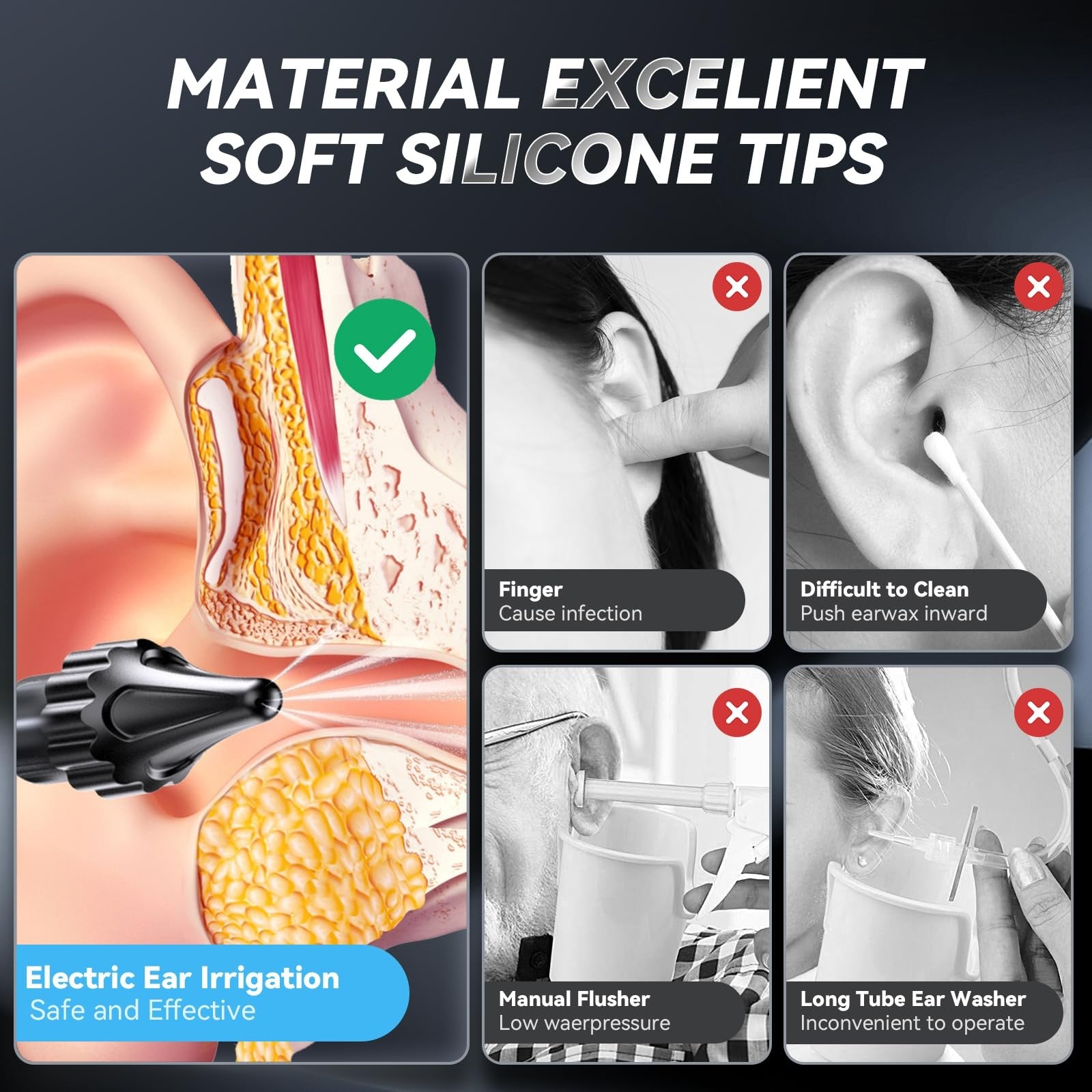 Lebbtl electric ear cleaner kit with five pressure tips, showing the device and tips for safe ear wax removal.