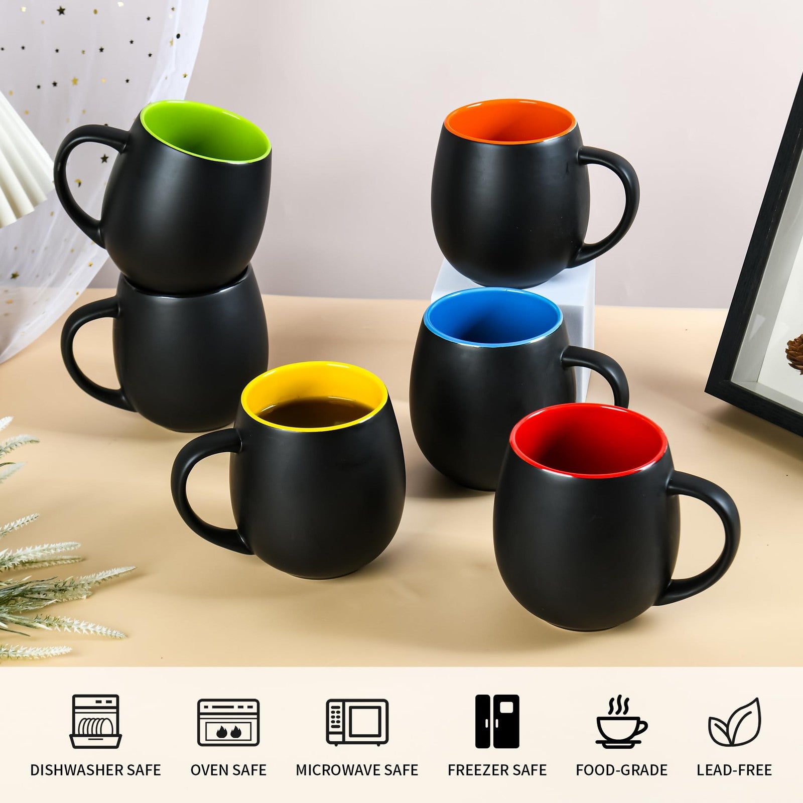 BYCNZB 20oz matte black ceramic coffee mug set with multiple color options, featuring sleek porcelain design and sturdy handle.