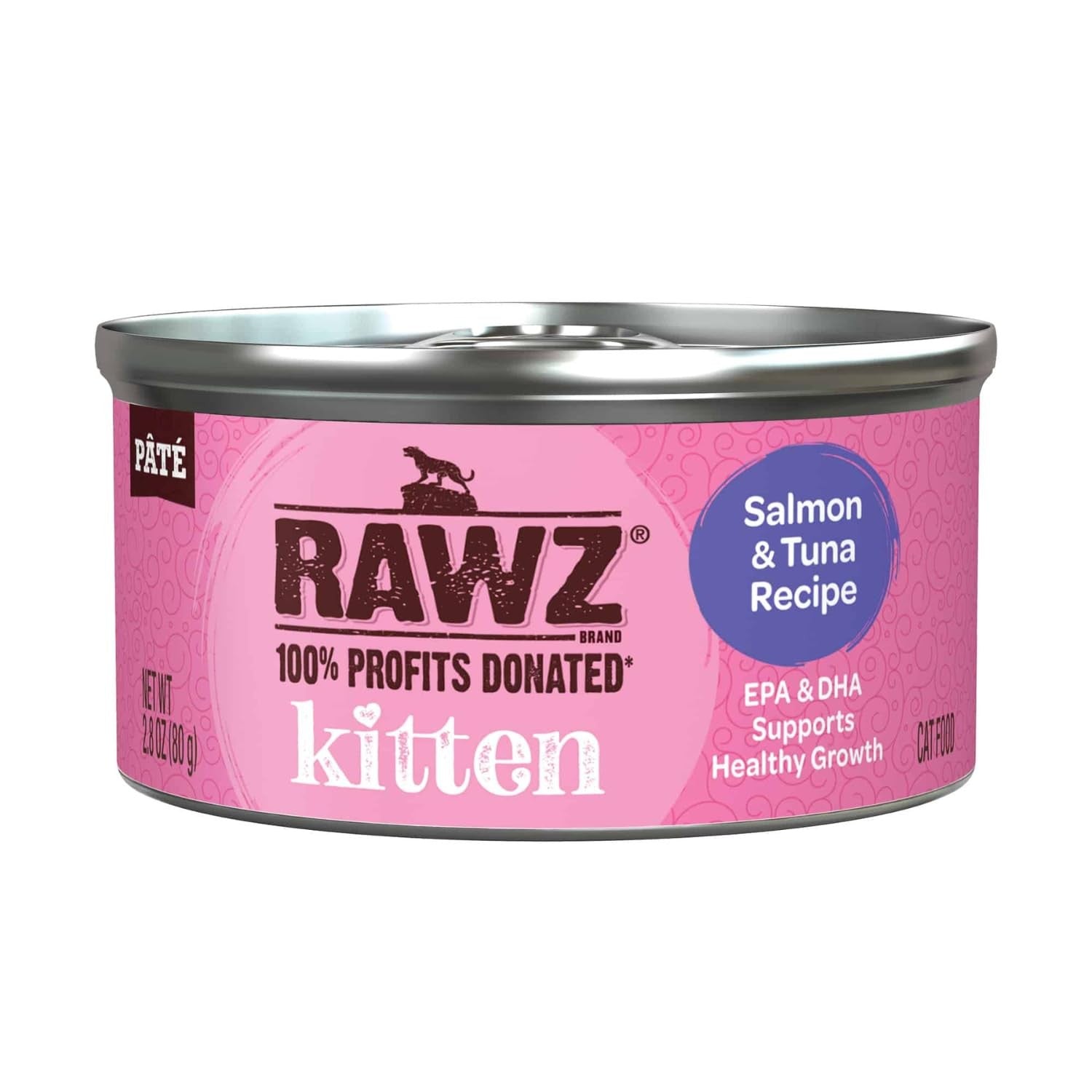 Canned RAWZ Natural Pate Kitten Wet Food with real meat in minimal processing, designed for healthy, happy kittens.