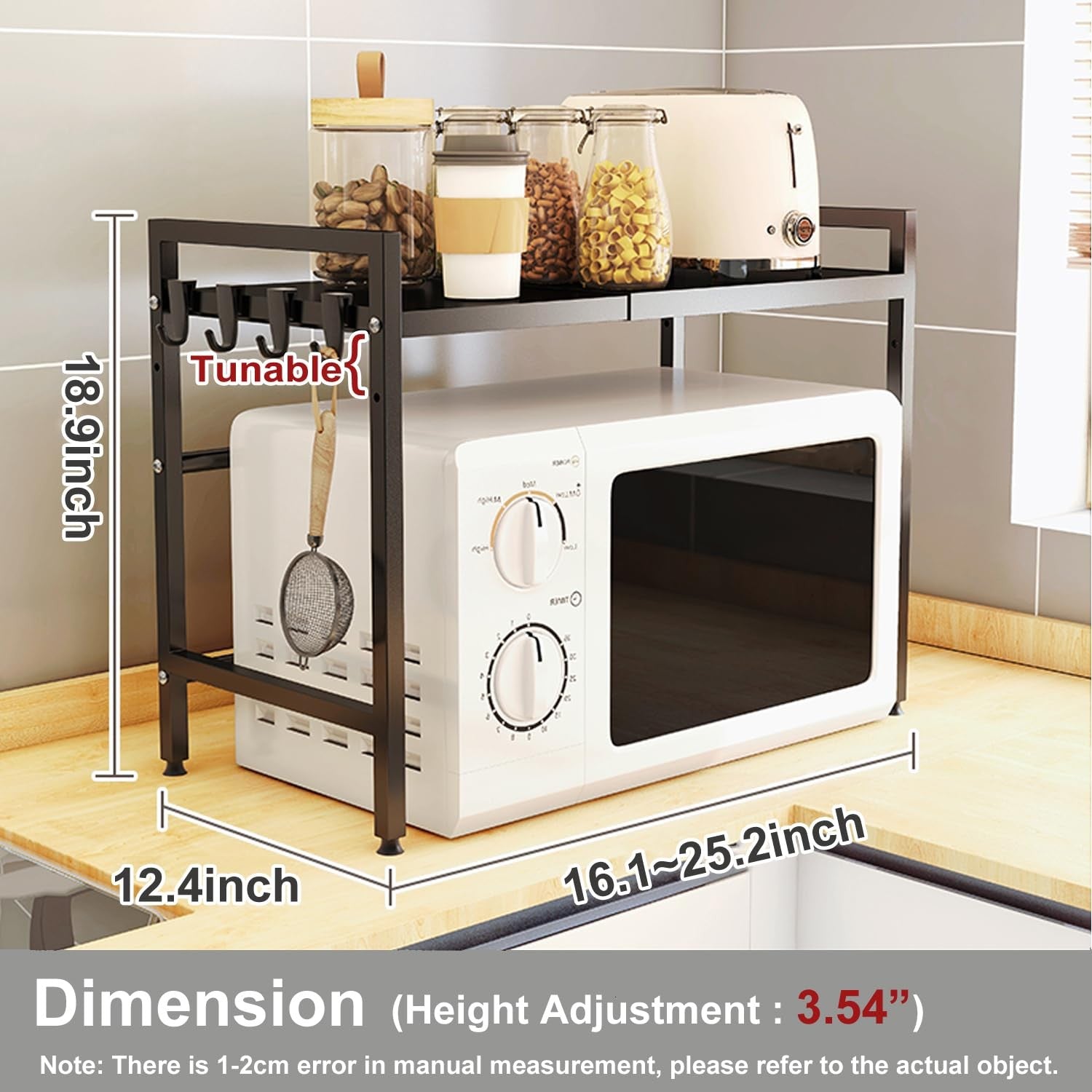 LoyalKBS expandable microwave stand with heavy-duty over microwave shelf and countertop design, shown in a modern kitchen setting.