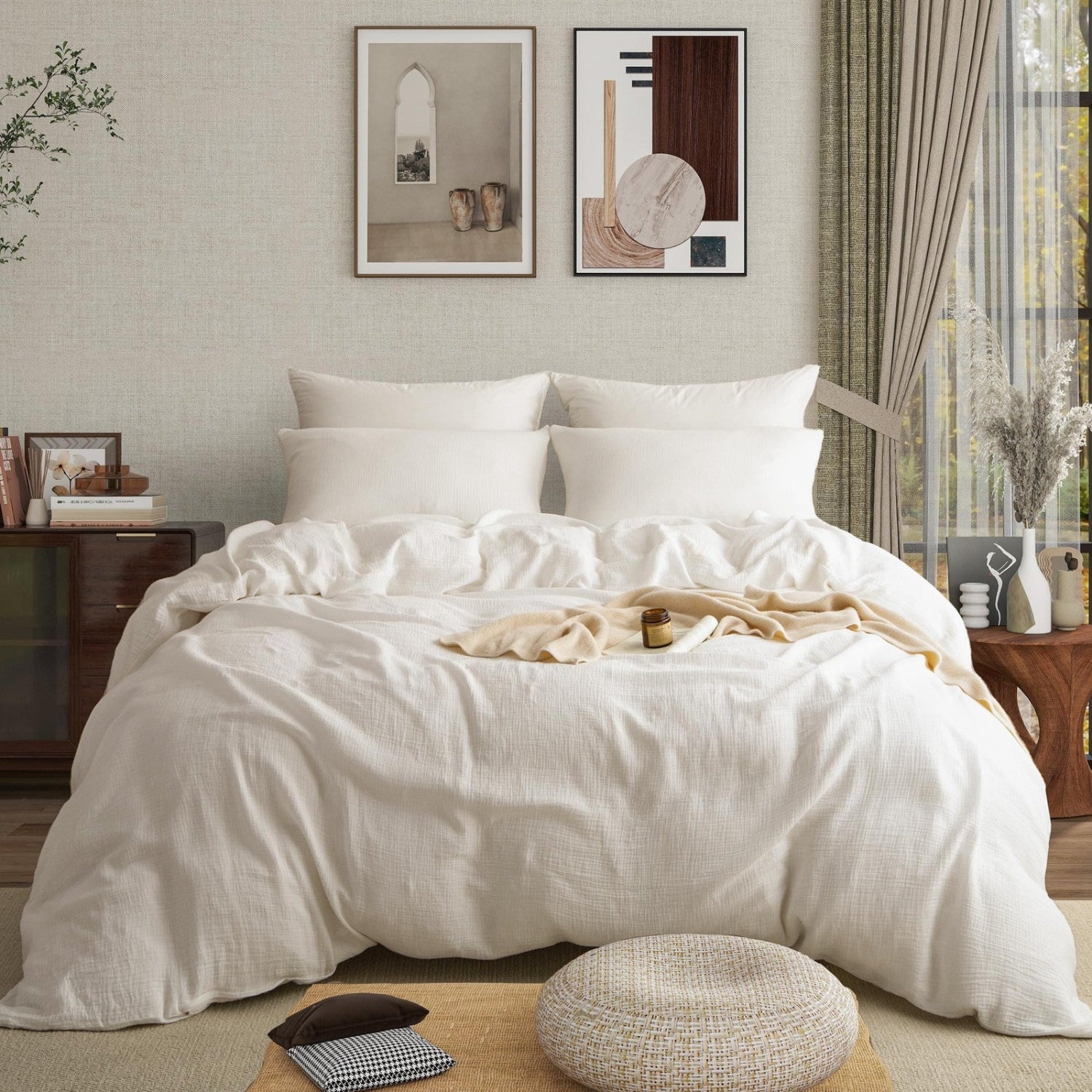 California king size Agsit muslin duvet cover set made of 100% washed cotton, featuring a soft, breathable bedding design.