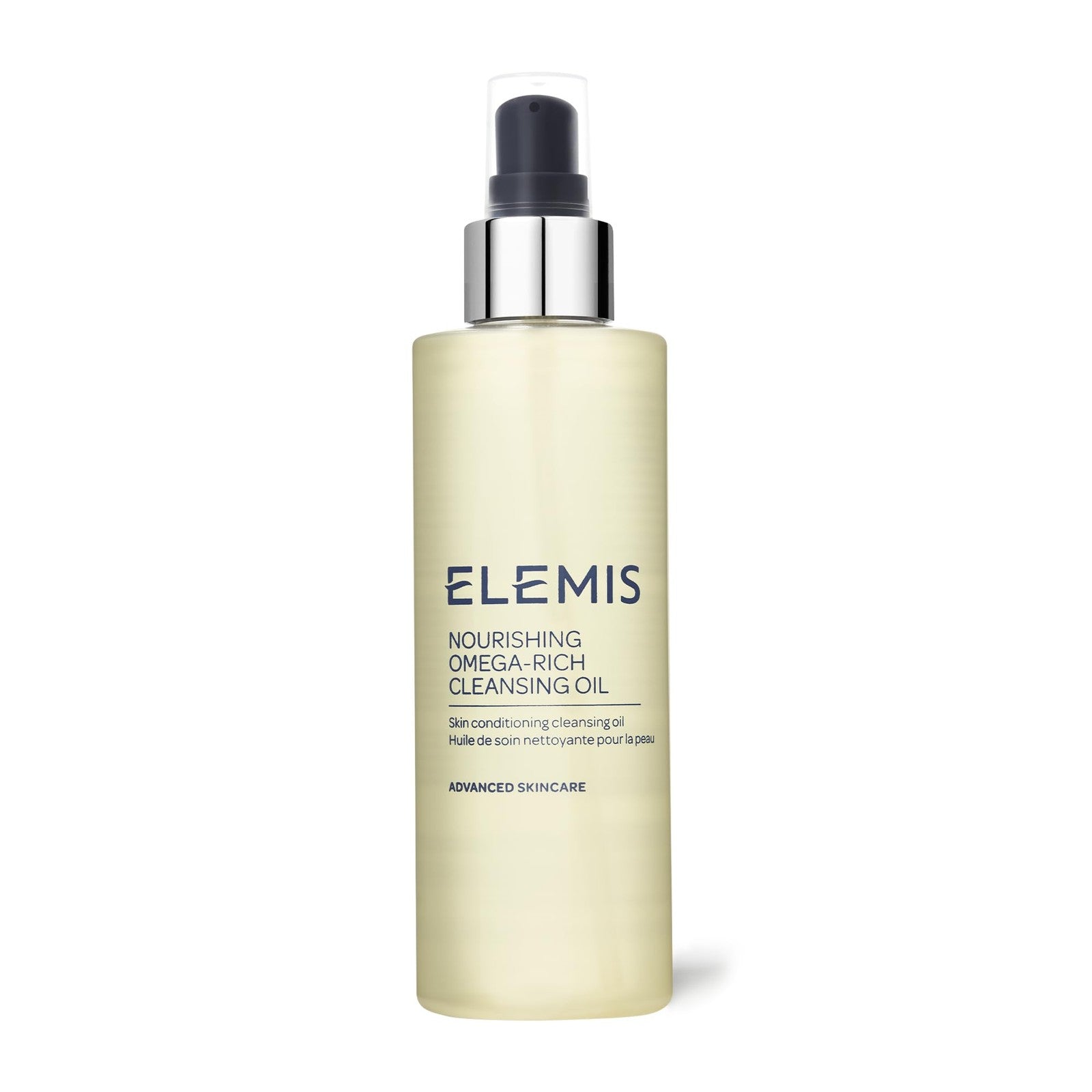 ELEMIS Nourishing Omega-Rich Cleansing Oil bottle with pump, 6.5 oz, designed for skin conditioning and gentle cleansing.
