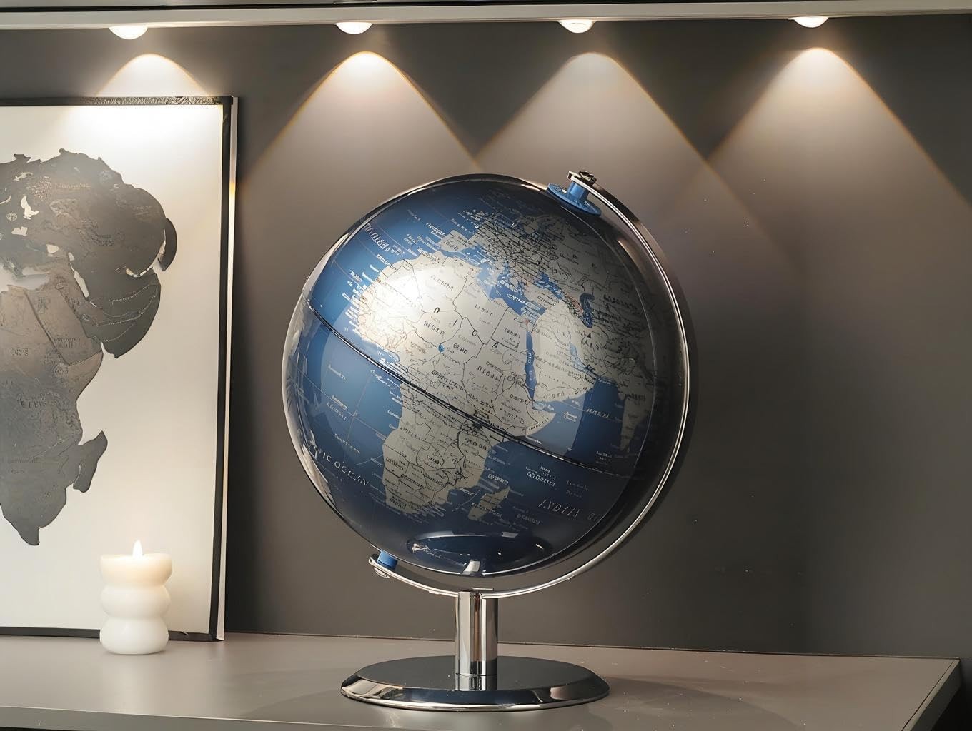 TTKTK 8-inch world globe with stainless steel stand, modern desktop earth globe for educational and decorative use