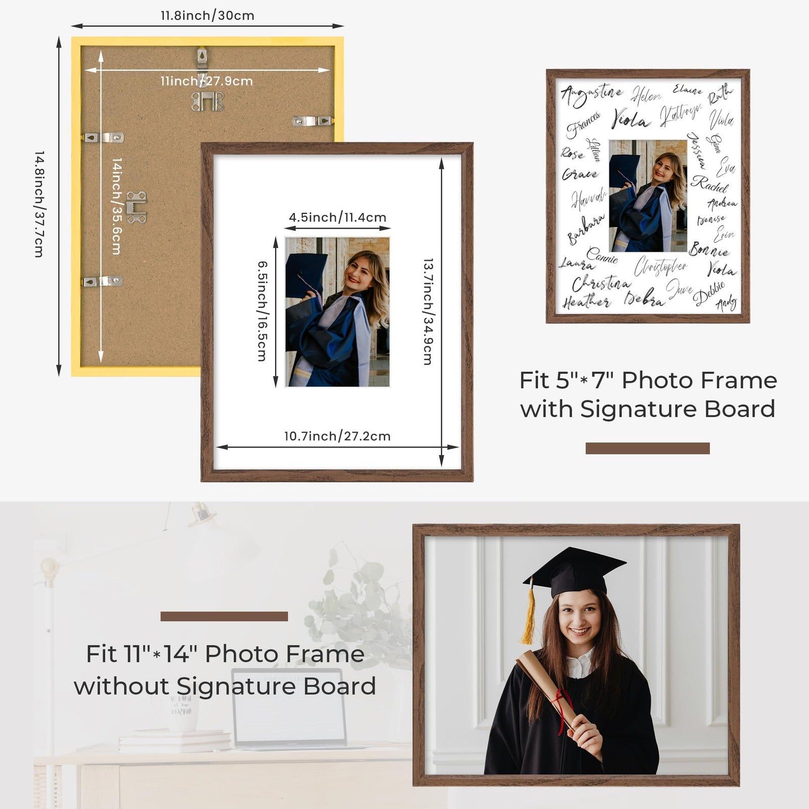 Axeman 11x14 signature frame with 5x7 white mat, ideal wedding guest book alternative, showcasing elegant design and framing details.