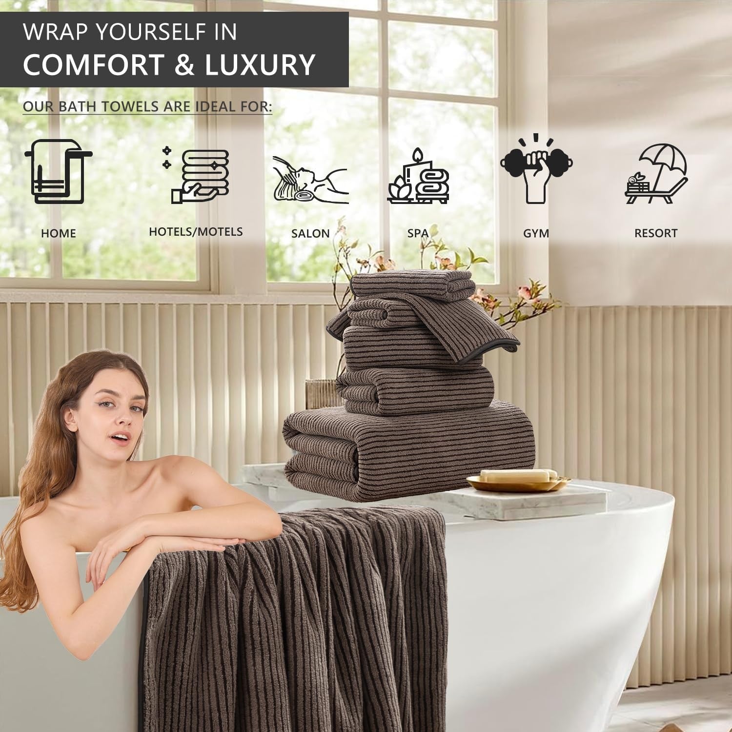 Jessy Home 4-piece oversized bath towel set with ultra-soft, plush 35x70-inch towels for bathroom use.