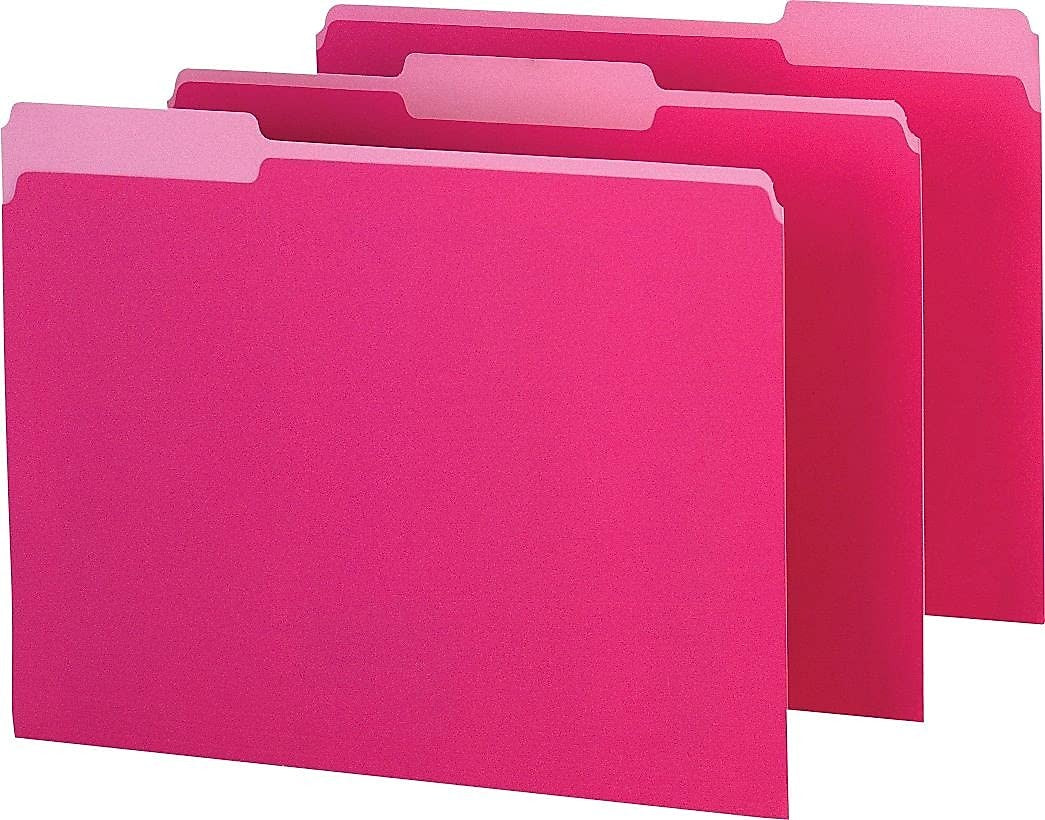 Pink Pendaflex interior file folders with 1/3 cut top tab, letter size, for organized office filing, 100 per box.