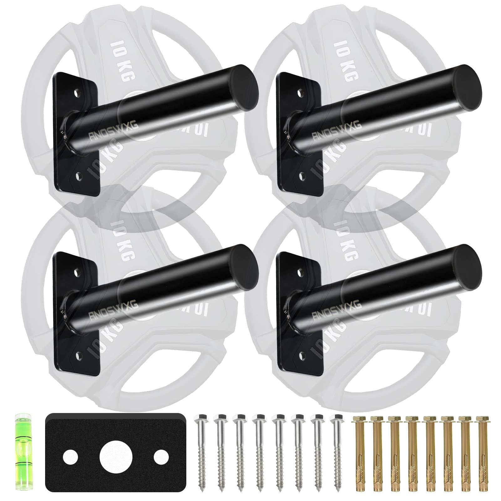 ANOSWXG wall-mounted strength training plate storage rack holding 2-inch weight plates for organized fitness equipment storage