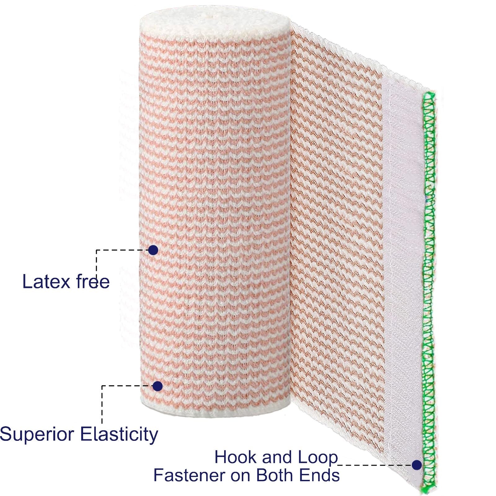 Beieverluck 24-pack 6-inch elastic bandage wraps with hook and loop closure, latex-free, 5 yards long each for secure support.