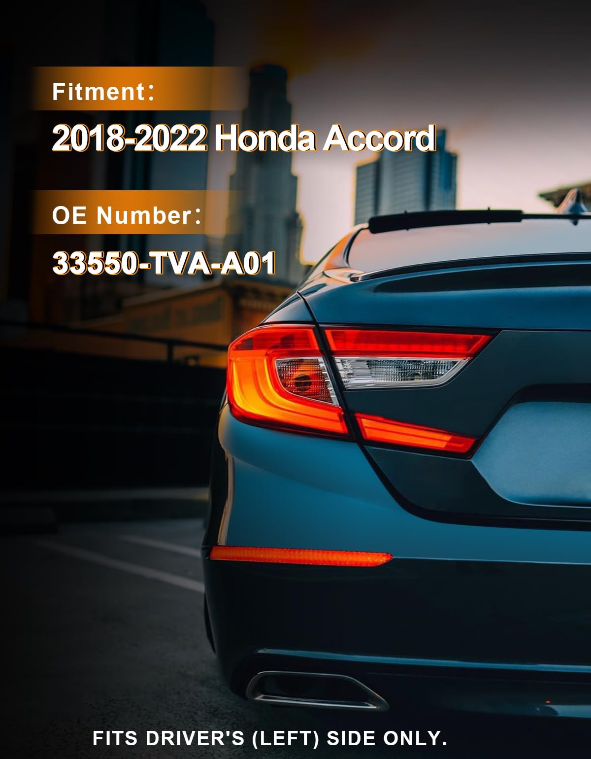 Pinkomoto driver side tail light assembly for Honda Accord 2018-2019, showing red and clear lens with mounting brackets.