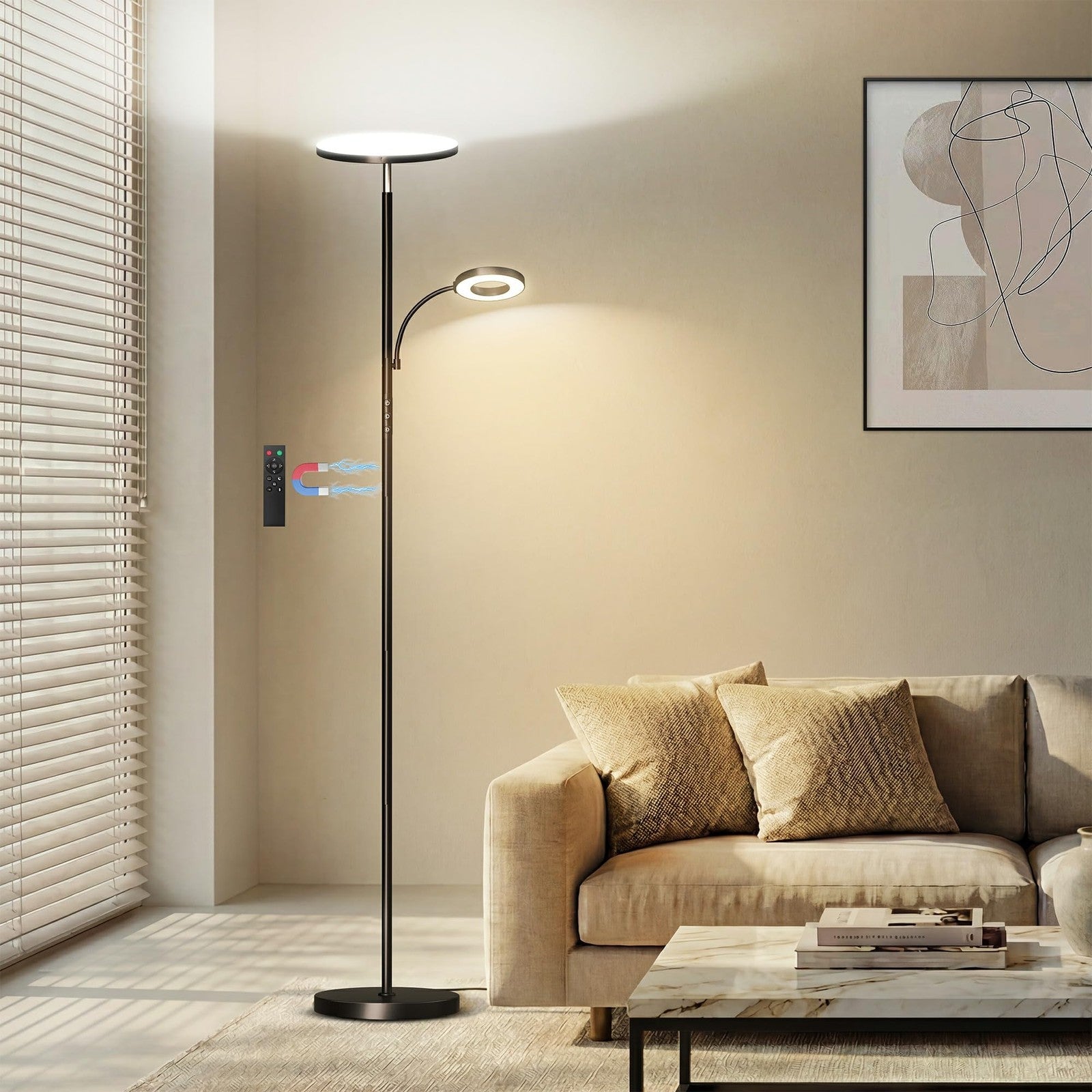 Upgraded 42W Unbranded LED floor lamp with 4000 lumens, modern design, and super bright lighting for living spaces.
