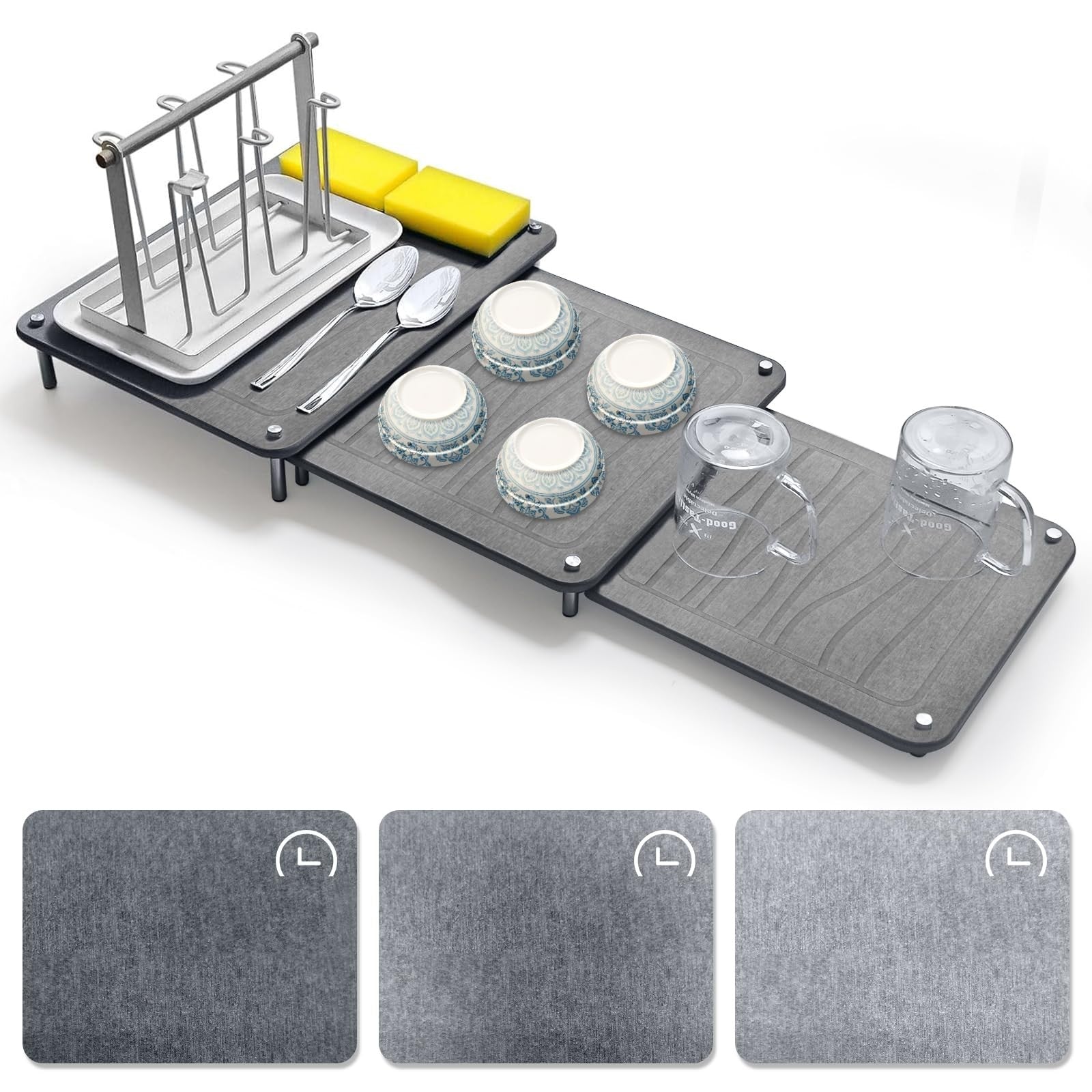 Wishfly 3-piece nesting stone drying mat set for kitchen counters, quick-drying stone dish drying mats for drying and draining dishes.