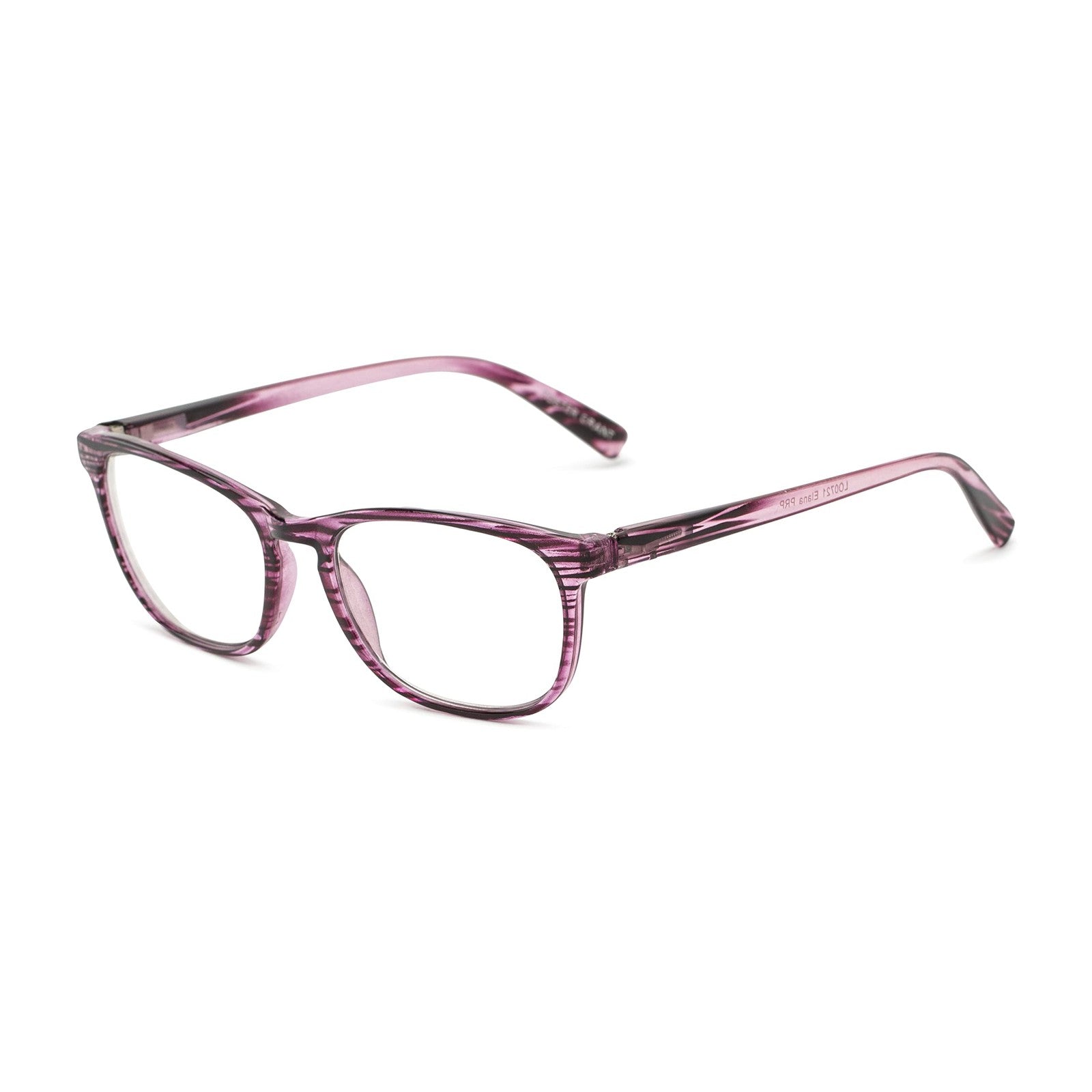 Foster Grant women's Elana Pop of Power bifocal blue light reading glasses with stylish blue frames and clear lenses.