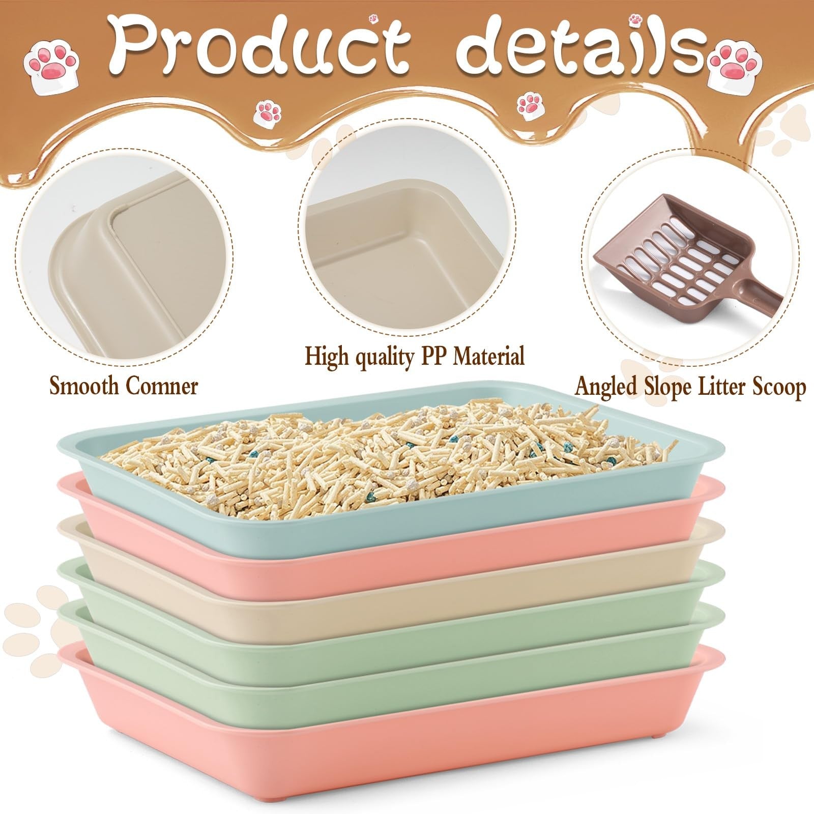 Set of six CIEOVO small plastic kitten litter boxes with matching scoops, ideal for kitten litter training and hygiene.