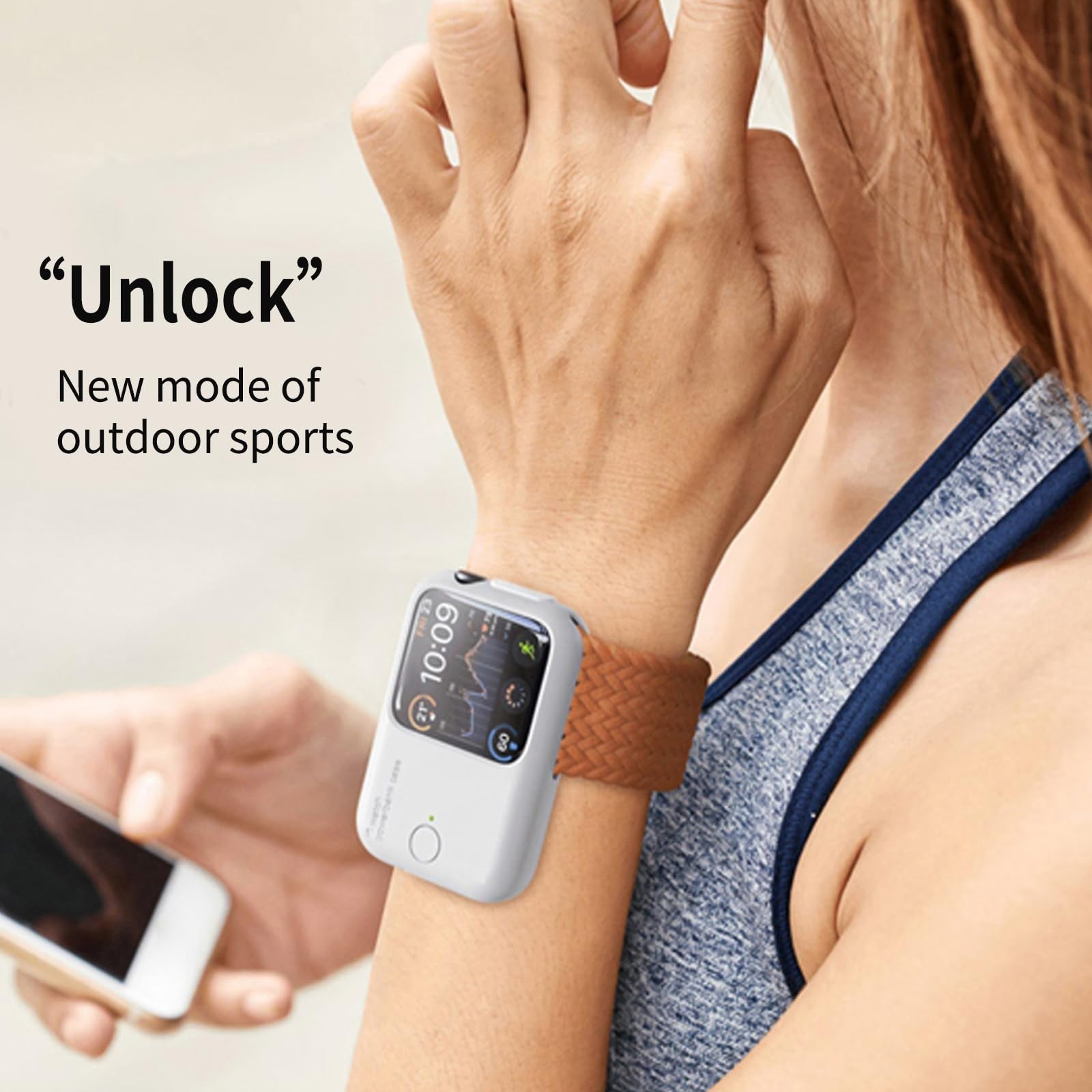 Evacu Apple Watch fast charging portable power bank with 1200mAh capacity, compact travel-friendly design and built-in charging cable.