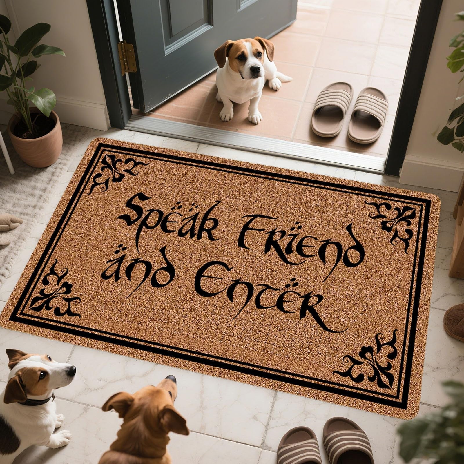 Funny "Speak Friend and Enter" doormat by Unbranded, featuring a welcoming design for front door decor.