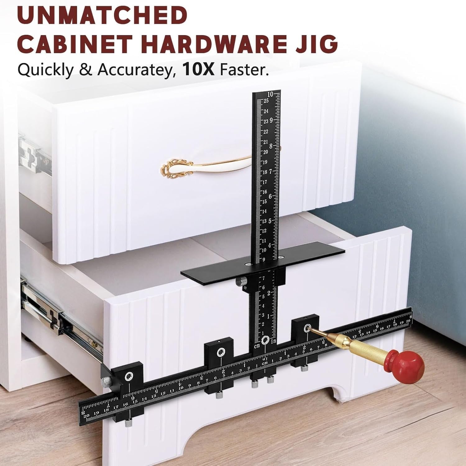 Black aluminum alloy cabinet handle installation jig from Haootadiy, designed for precise and fast handle placement.