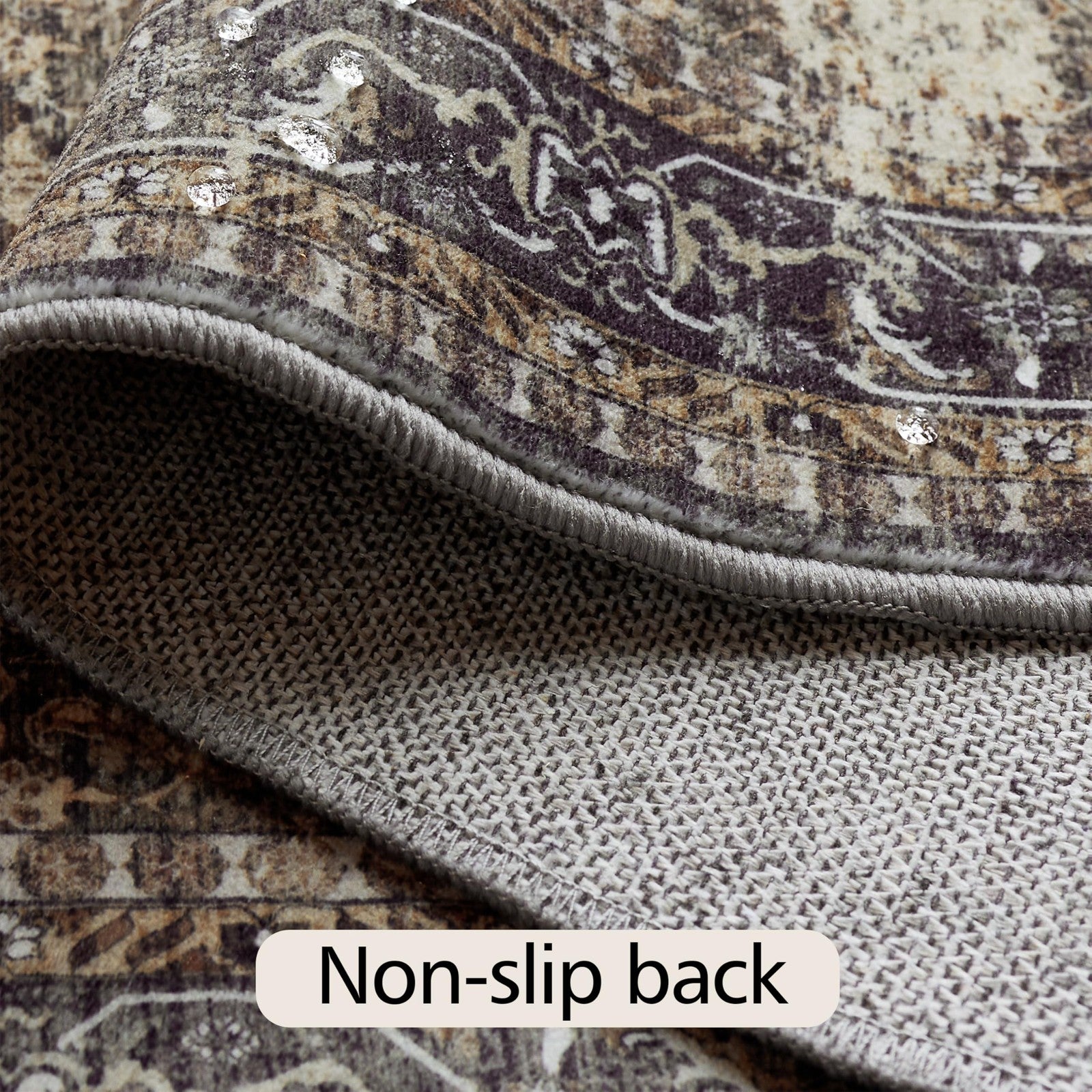 Brown LAISE 5x7 ft boho indoor area rug with non-slip backing, machine washable, ideal for cozy living spaces.