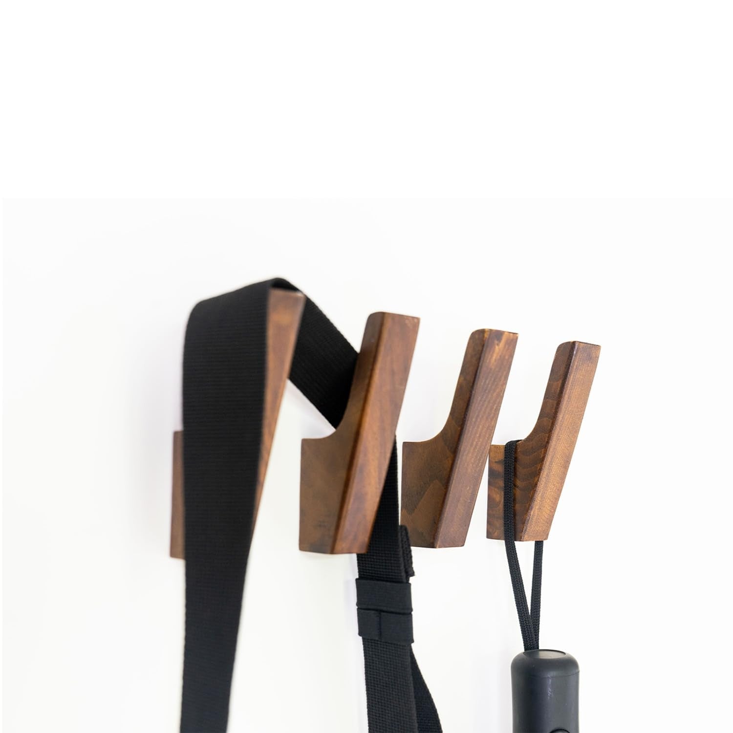 LAMGOMIN wood wall hooks set of 4, rustic minimalist coat and hat hooks mounted on wood surface