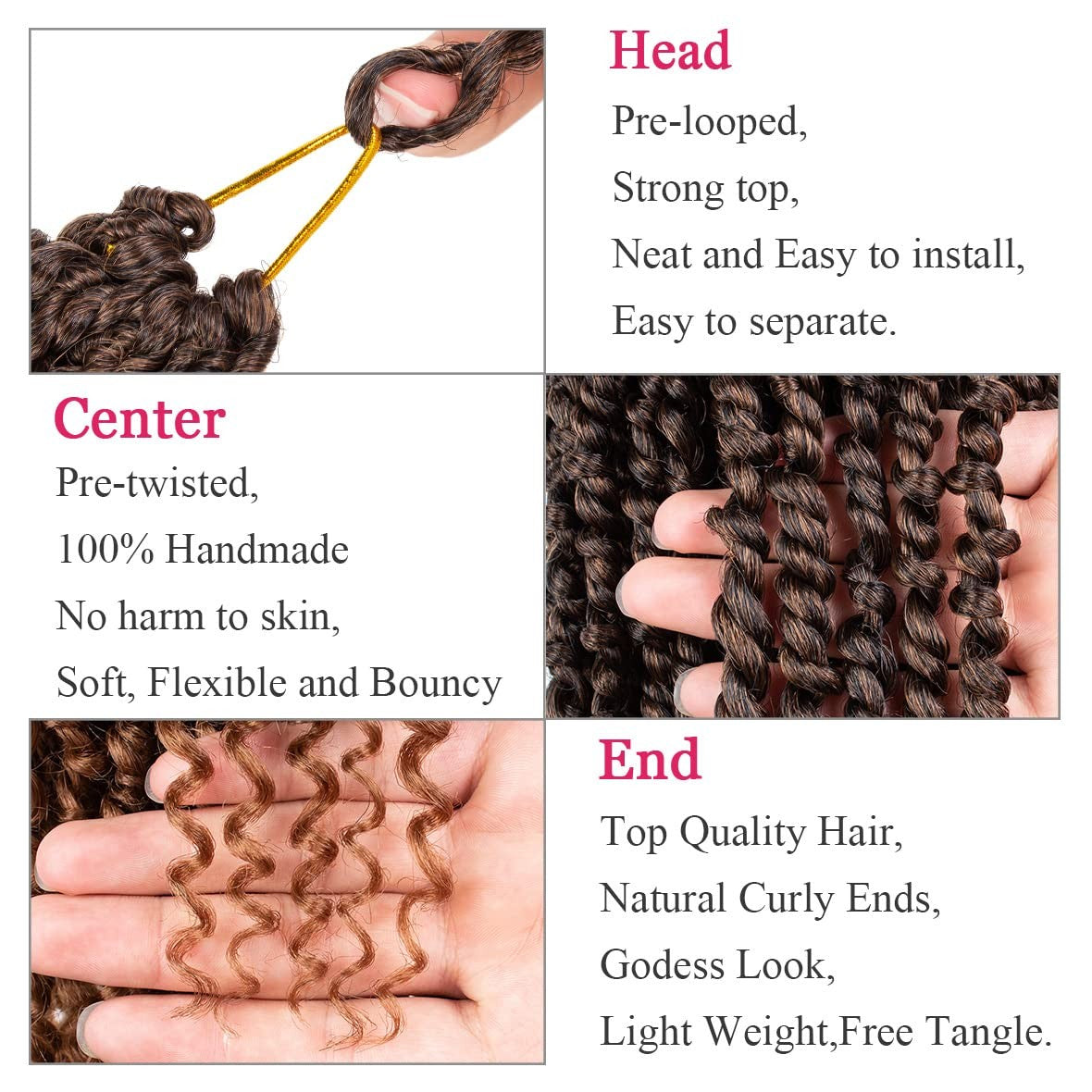 Leeven 8-pack passion twist crochet hair with curly ends, 18-inch bohemian style synthetic hair extensions.