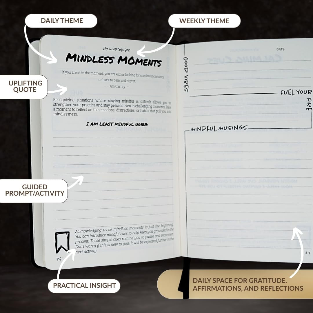Simply Zen His Vibe Journal and Pen Gift Set, 13-week mindfulness journal for men with a stylish pen and guided prompts.