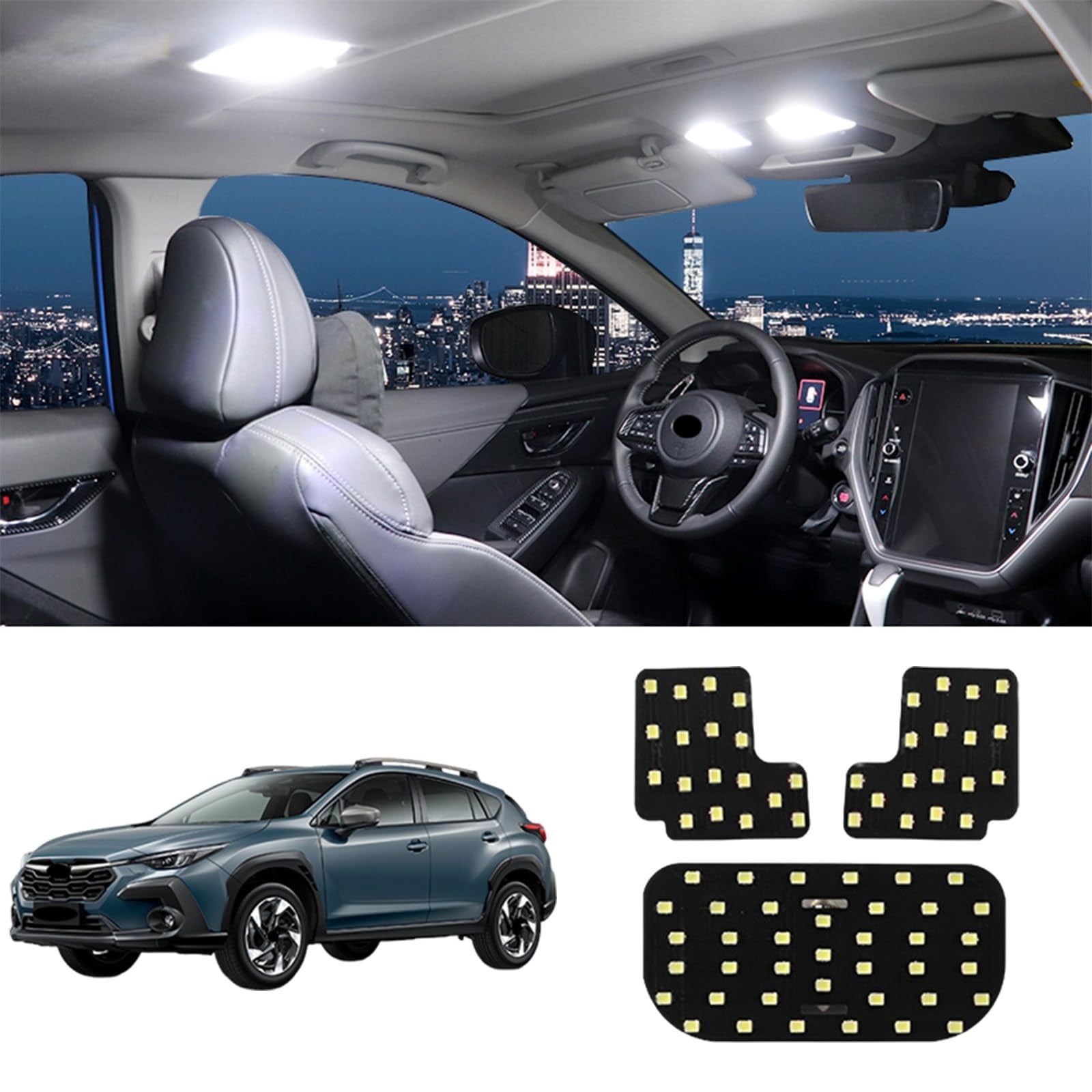 White NARATI accessories compatible with 2024-2026 Subaru Crosstrek and Impreza, shown on a vehicle.