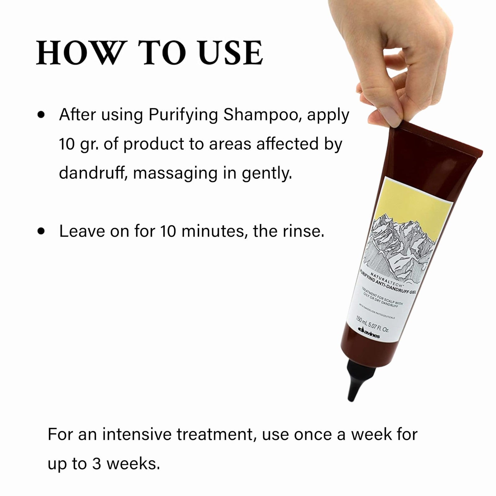 Davines Naturaltech Purifying Gel for dandruff and oily scalp, featuring a clear gel texture in a pump bottle.