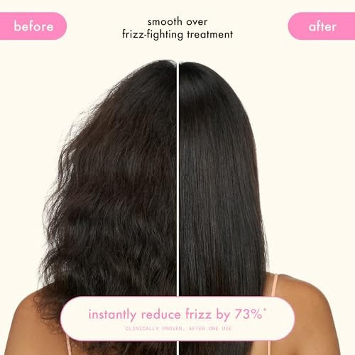 Amika Smooth Over Frizz-Fighting Treatment Mask jar with black lid and white label showing product name and brand.