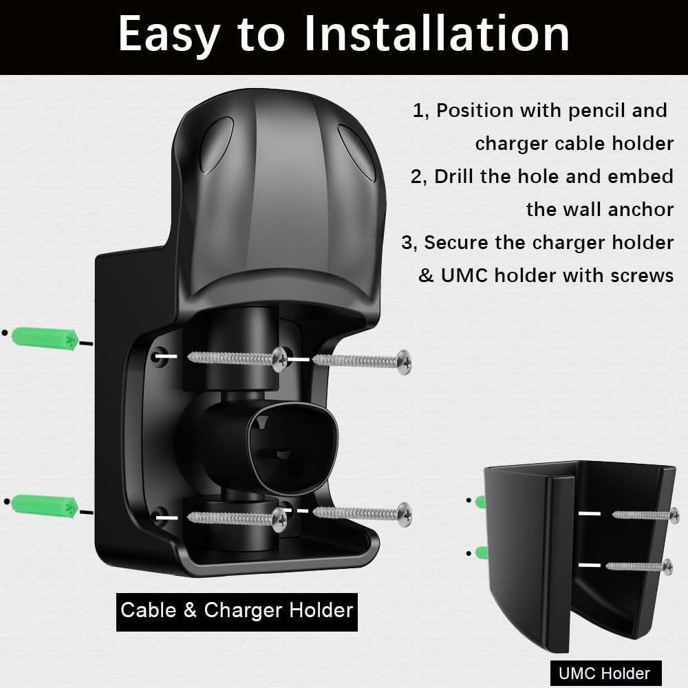 westsaim Tesla Charger Holder Wall Mount with swivel design for organizing Tesla charging cables on a wall.