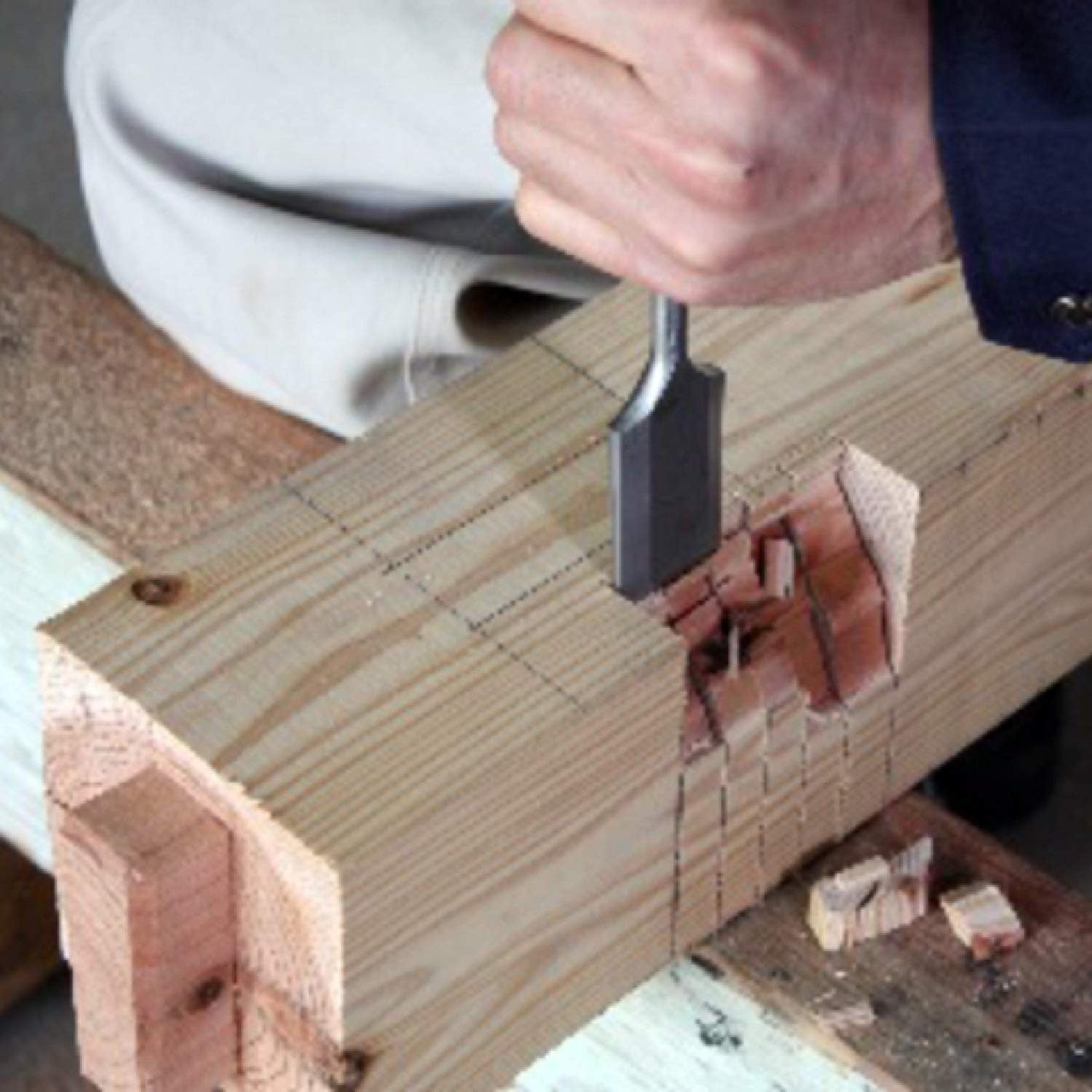 KAKURI wood chisel set with three heavy-duty chisels in 1/2, 3/4, and 1-inch sizes for woodworking projects