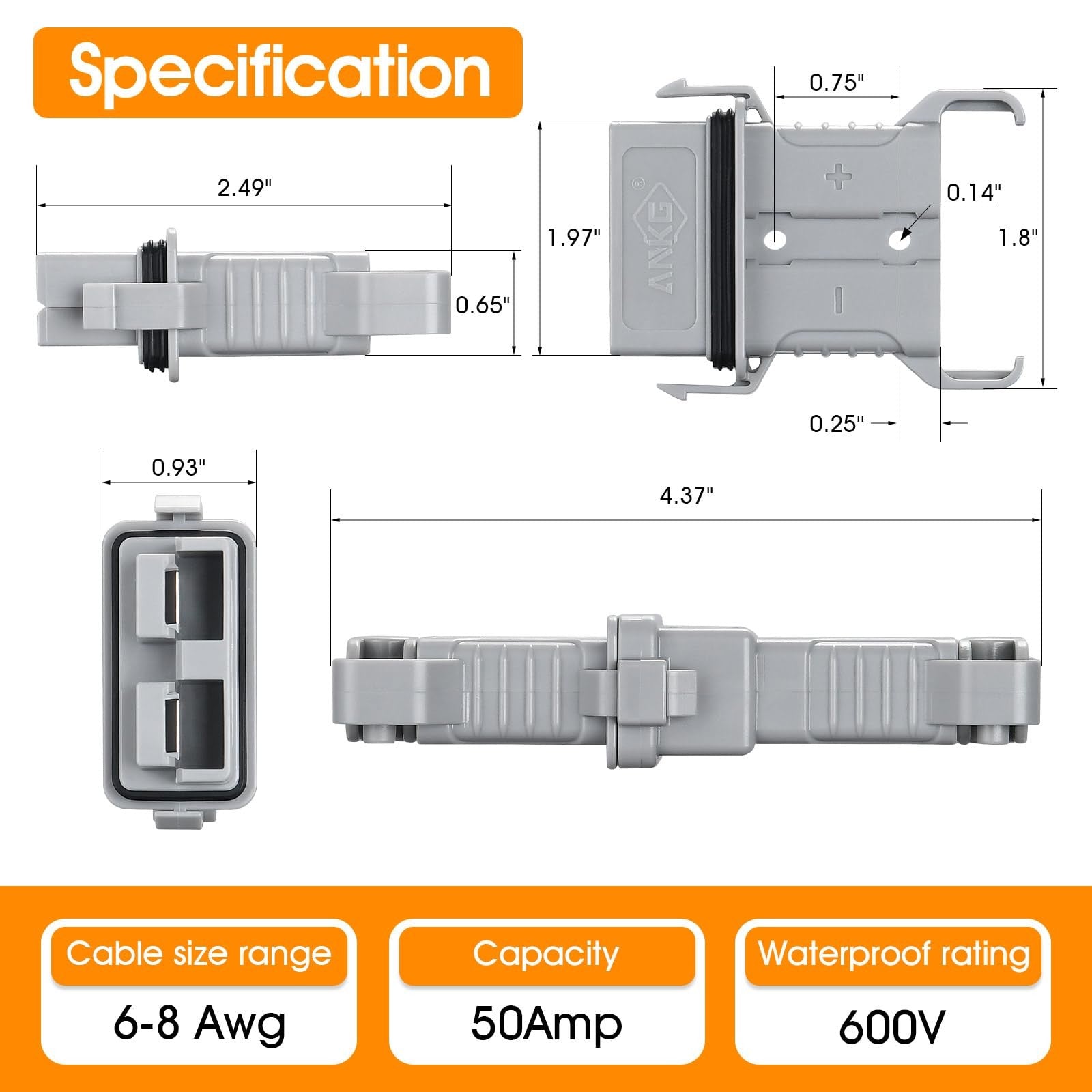 micrl IP68 waterproof 50 amps battery quick connect/disconnect terminal with 6-8 gauge wiring for automotive or marine use