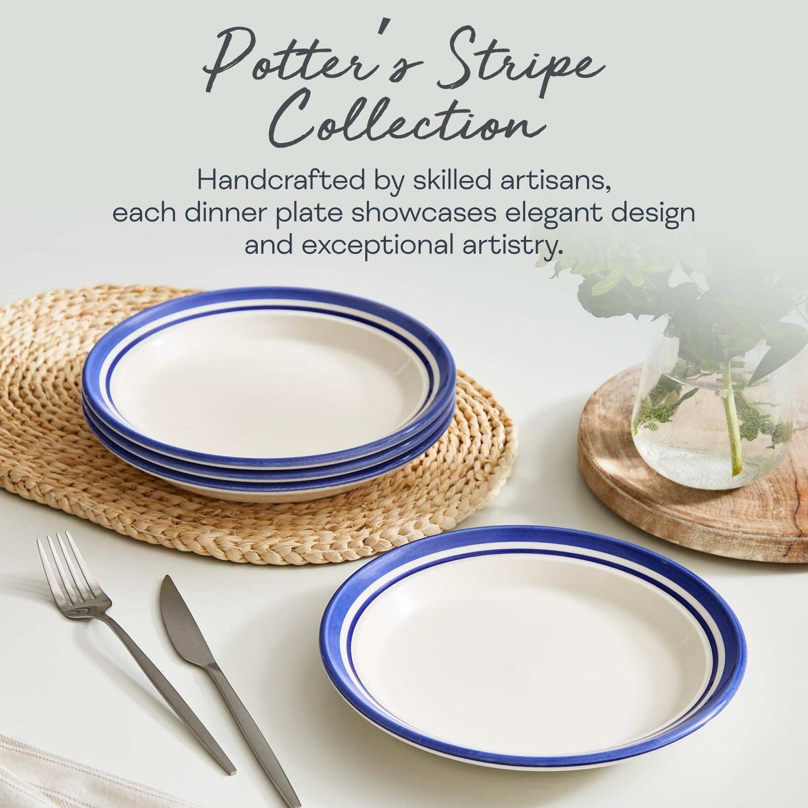 Set of four Portmeirion Potter's Stripe 8-inch salad plates with colorful earthenware design, perfect for casual dining.