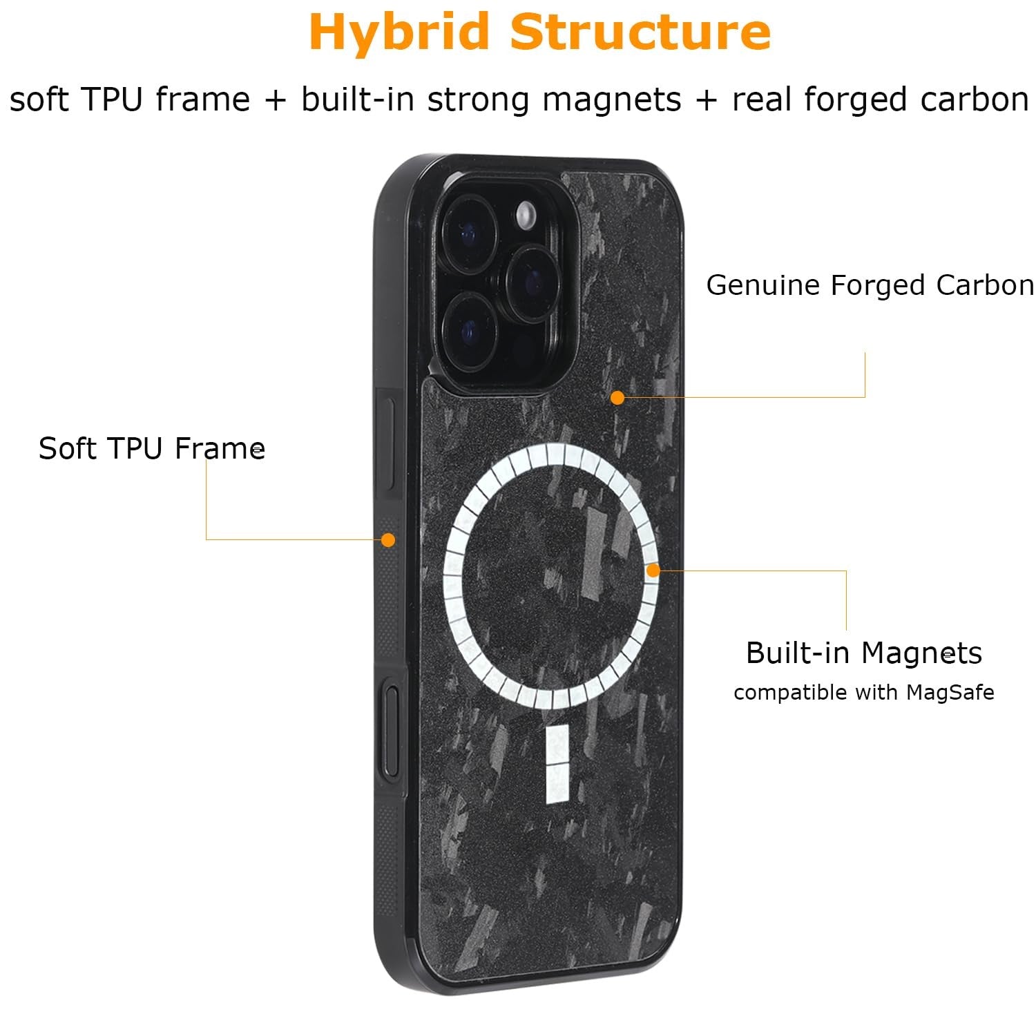 molzar Grip Series iPhone 16 Pro Max case with real forged carbon fiber texture, showcasing a sleek, durable phone protection design