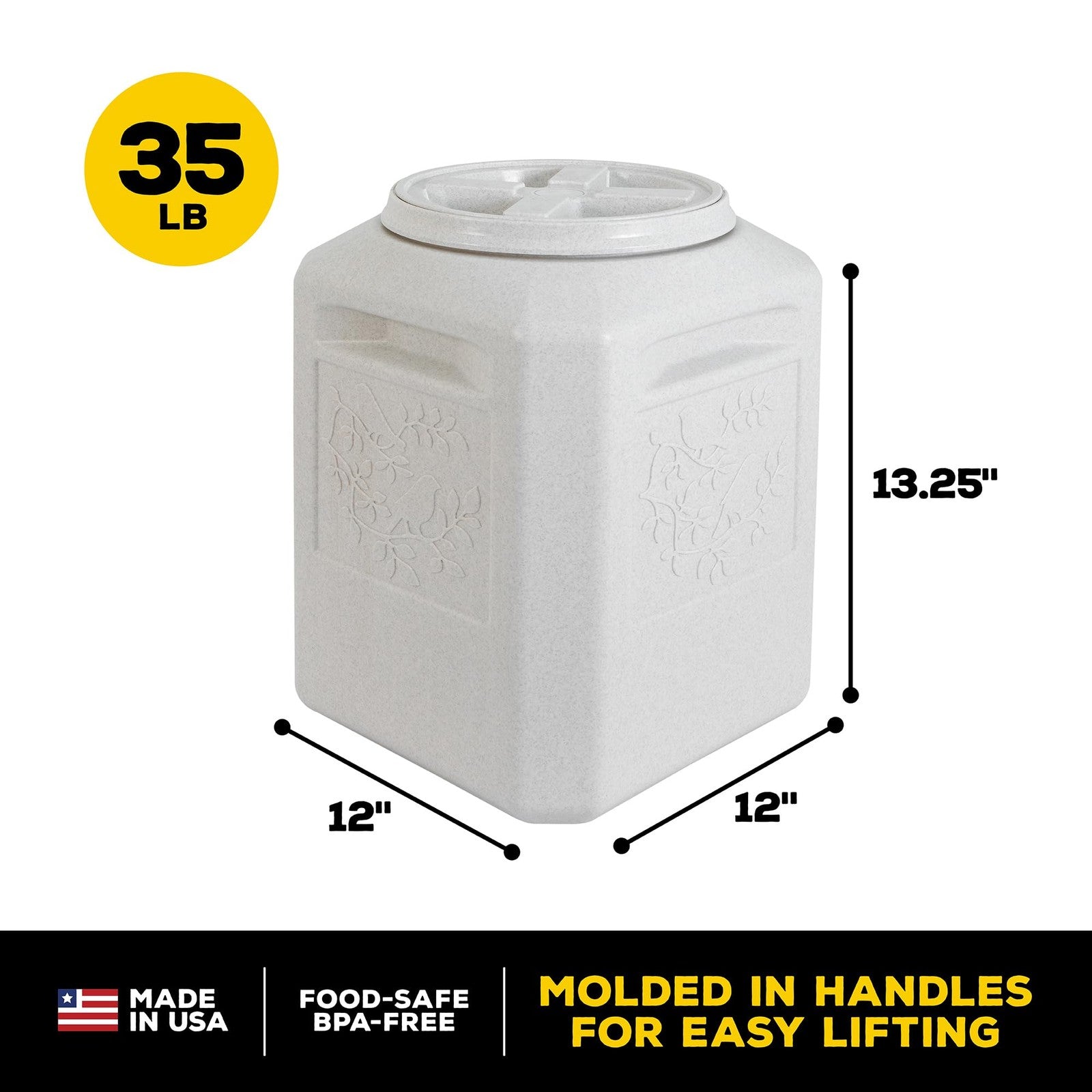 Gamma2 Vittles Vault bird seed storage container with a clear lid and 35-pound capacity for dry pet food.